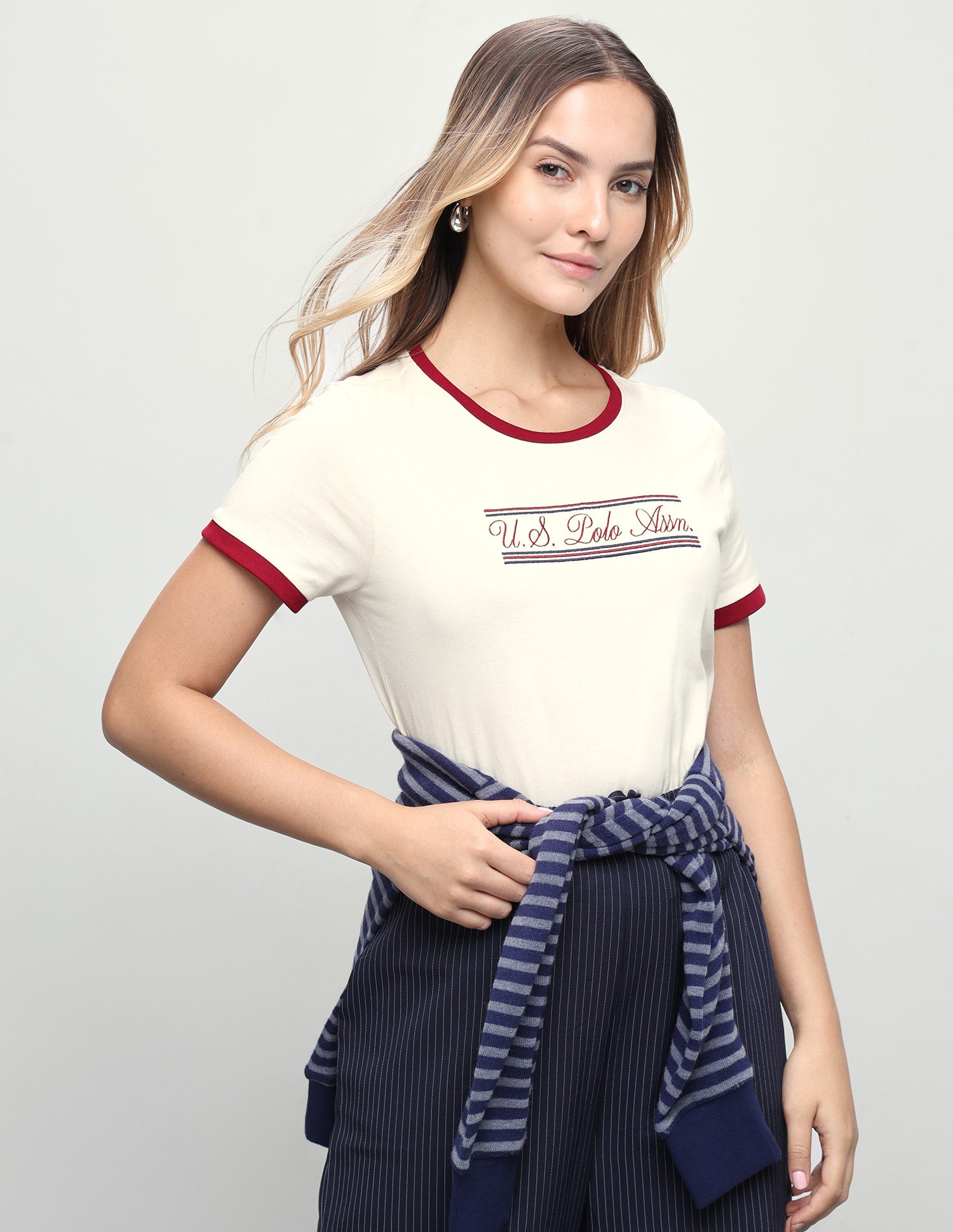 Brand Embroidered Regular Fit T-Shirt Ecru - U.S. Polo Assn. India | Large