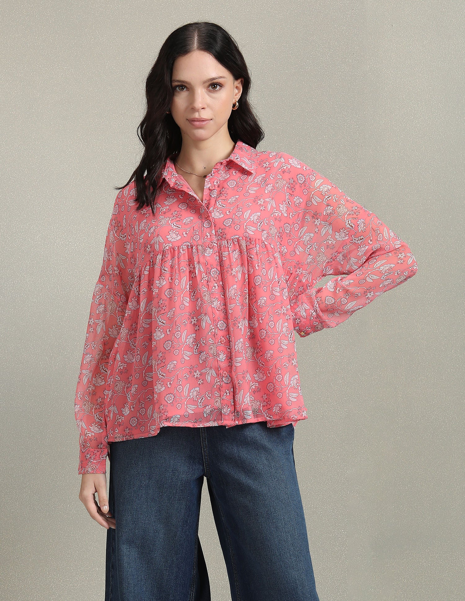 Fit And Flare Floral Print Shirt