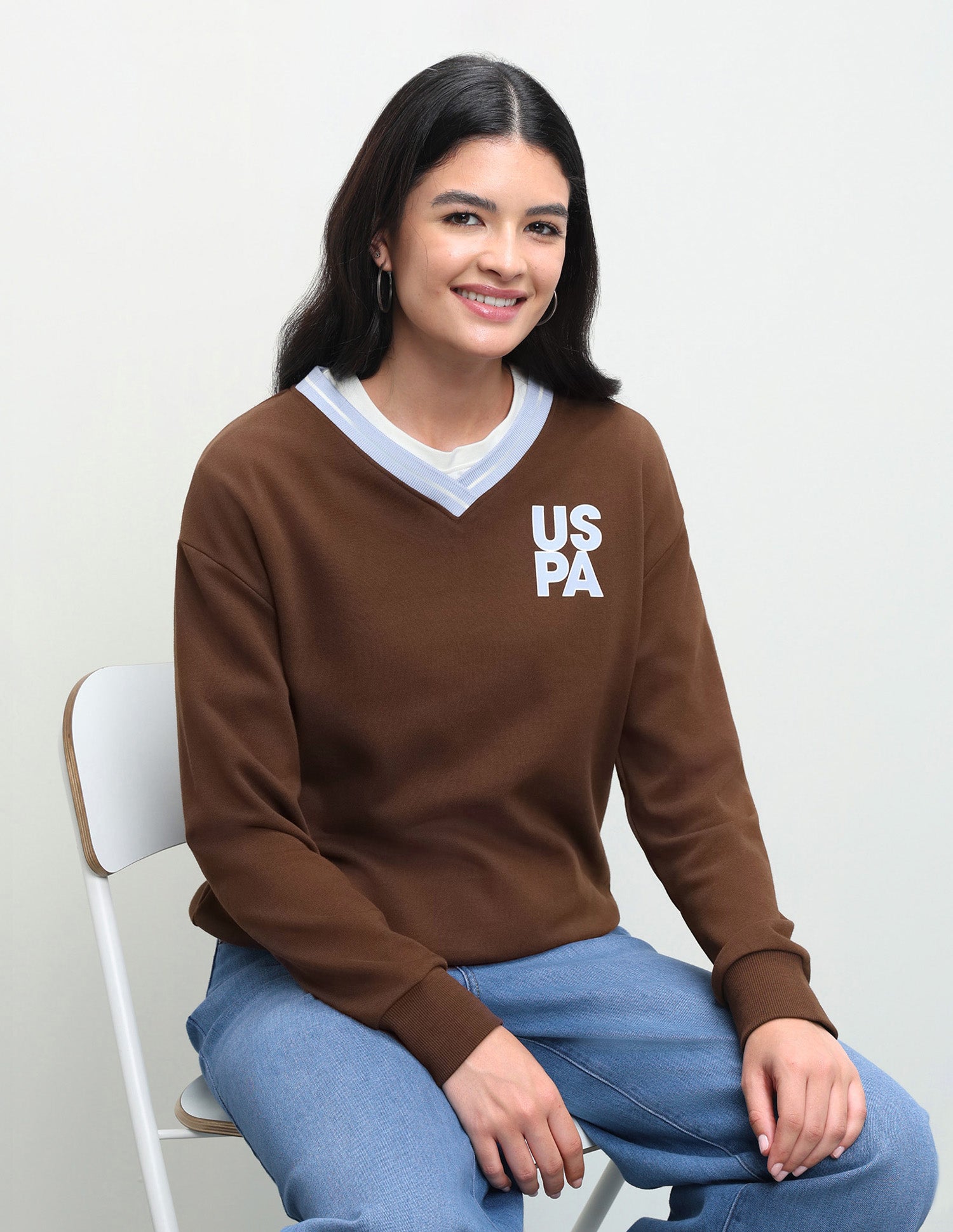 Solid Oversized Fit Sweatshirt Brown - U.S. Polo Assn. India | Large