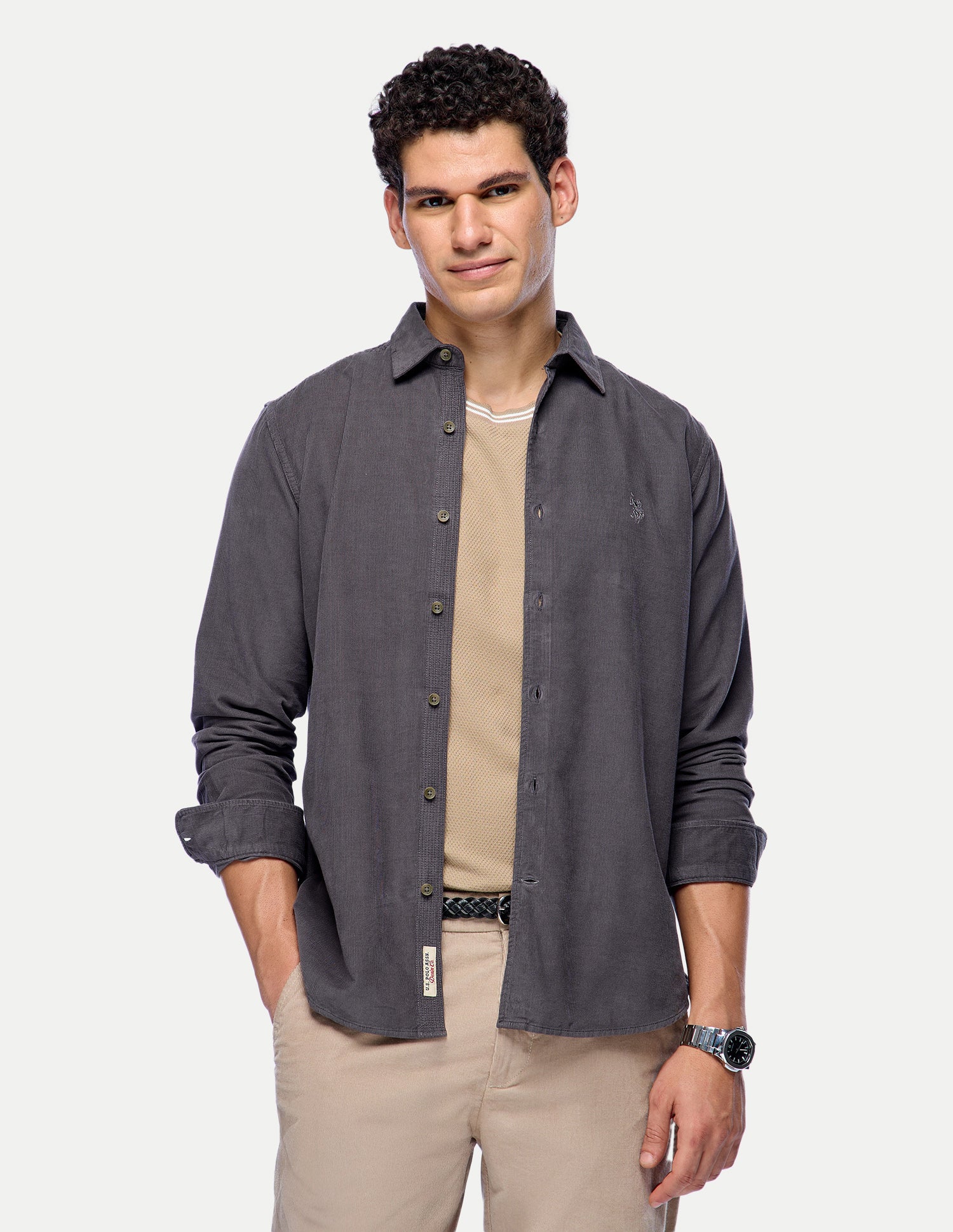 Solid Corduroy Shirt Dark Grey - U.S. Polo Assn. India | Large