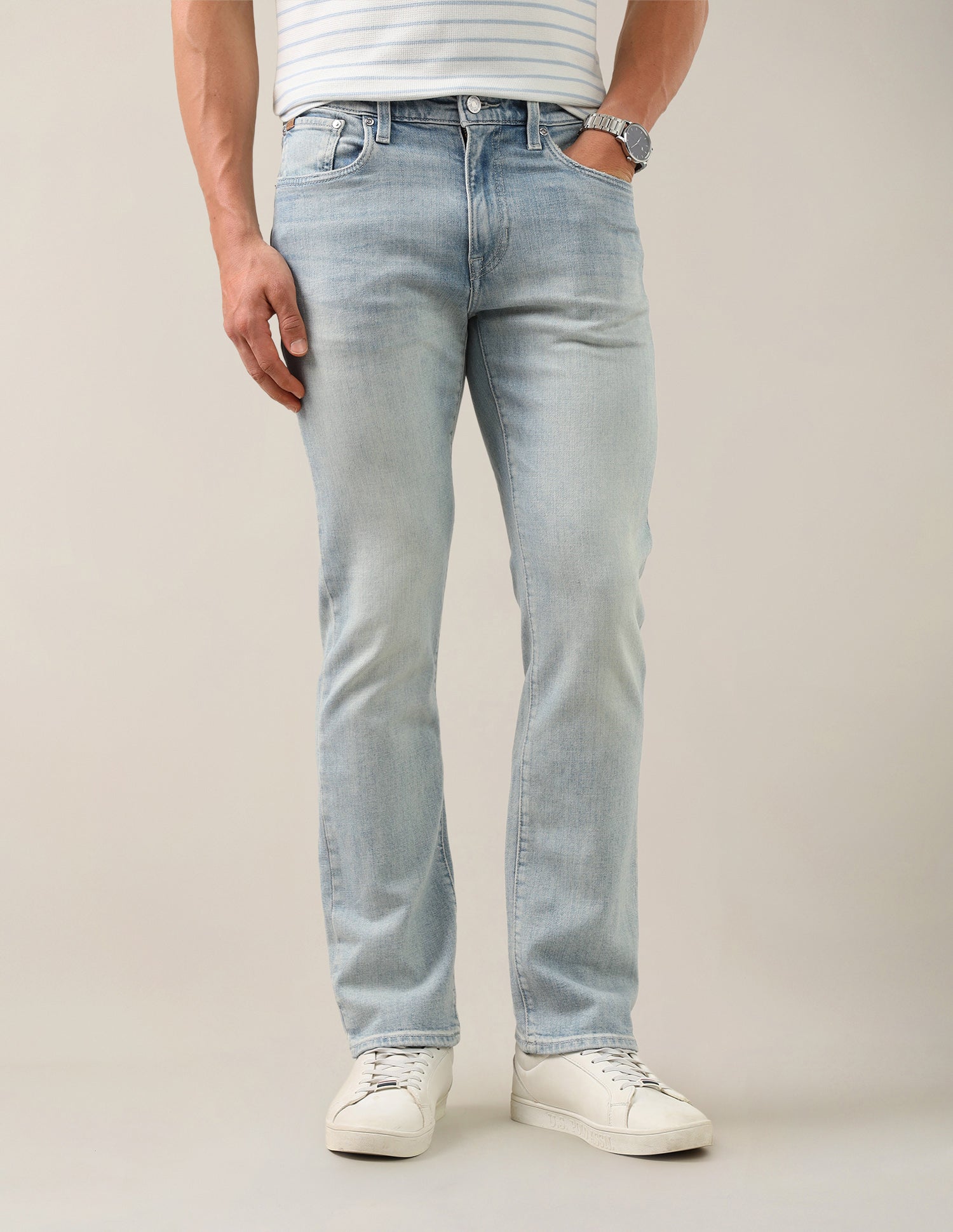 Harold Slim Straight Fit Blue Jeans Light Blue - U.S. Polo Assn. India | Large
