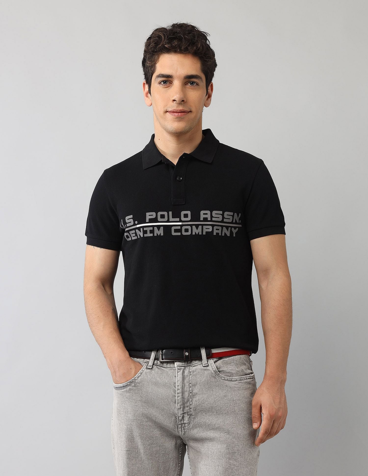 Muscle Fit Brand Printed Polo Shirt Black - U.S. Polo Assn. India | Large