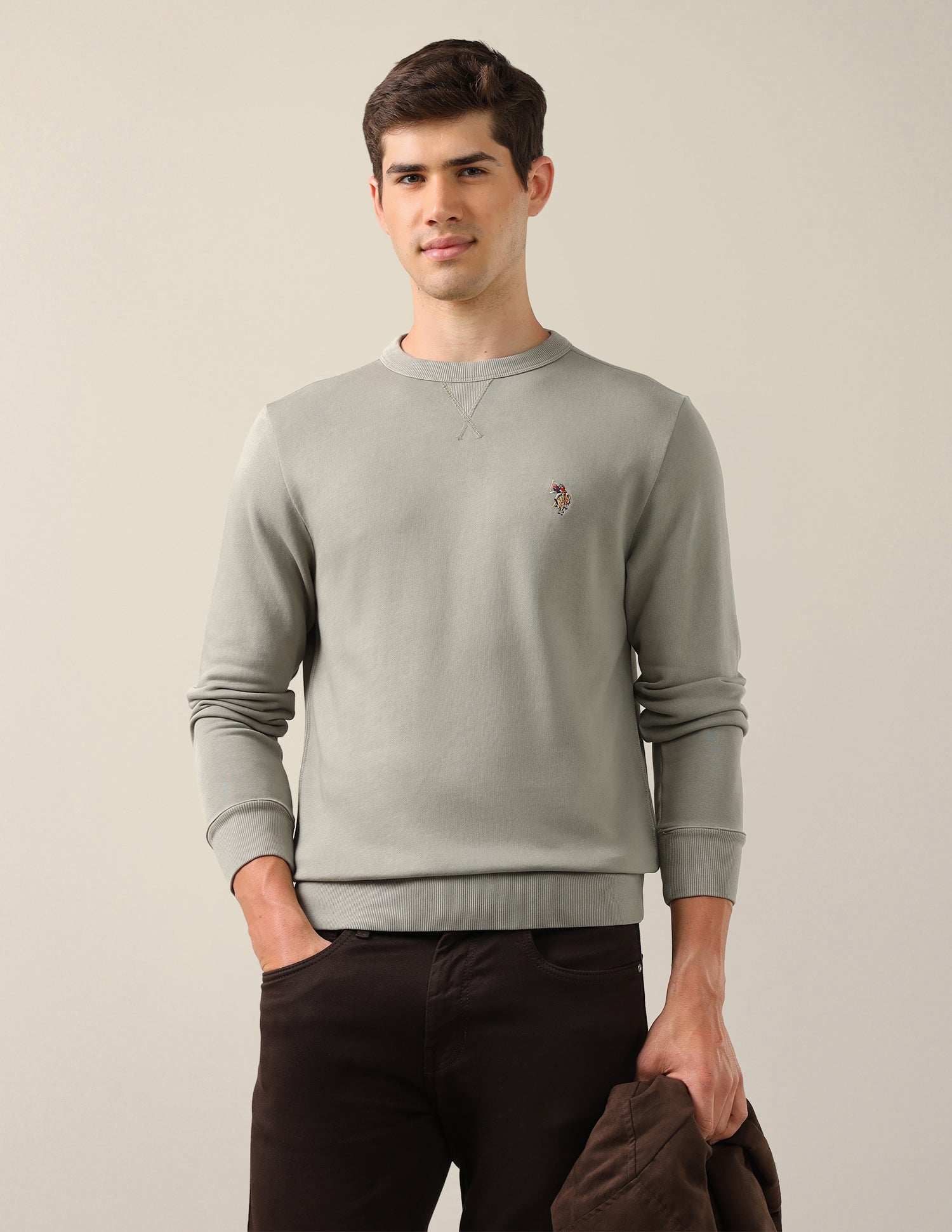 Solid Regular Fit Sweatshirt Olive - U.S. Polo Assn. India | Large