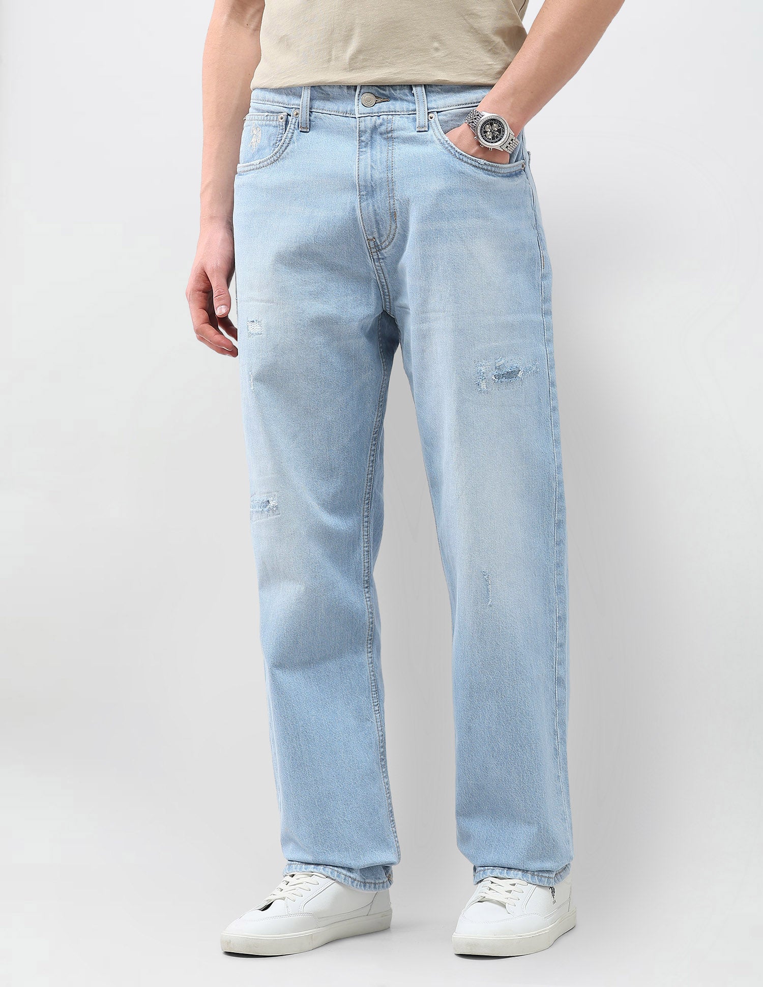 Logan Loose Straight Fit Blue Distressed Jeans