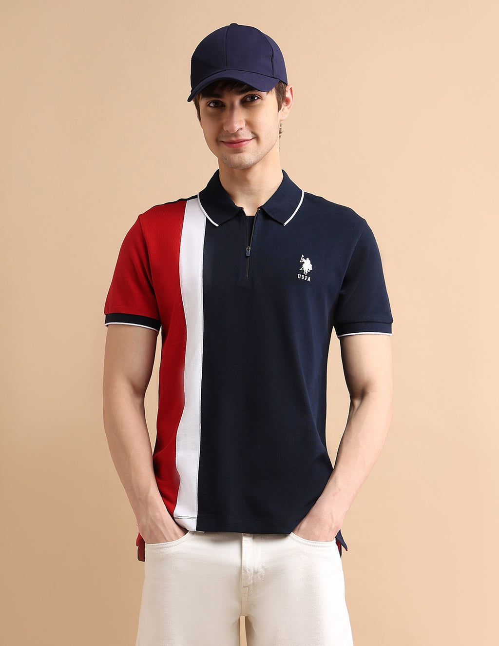 Buy Men Colour Block Zipper Polo Shirt Blue|U.S. Polo Assn. India