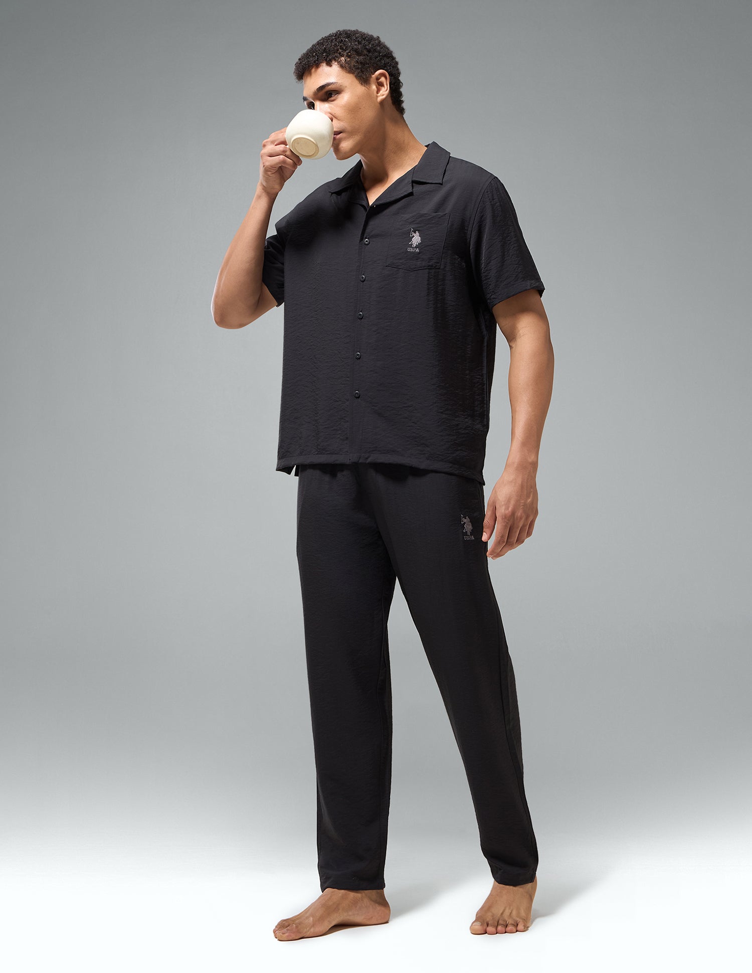 Crinkled Featherlight OESS02 Sleep Set Black - U.S. Polo Assn. India | Large