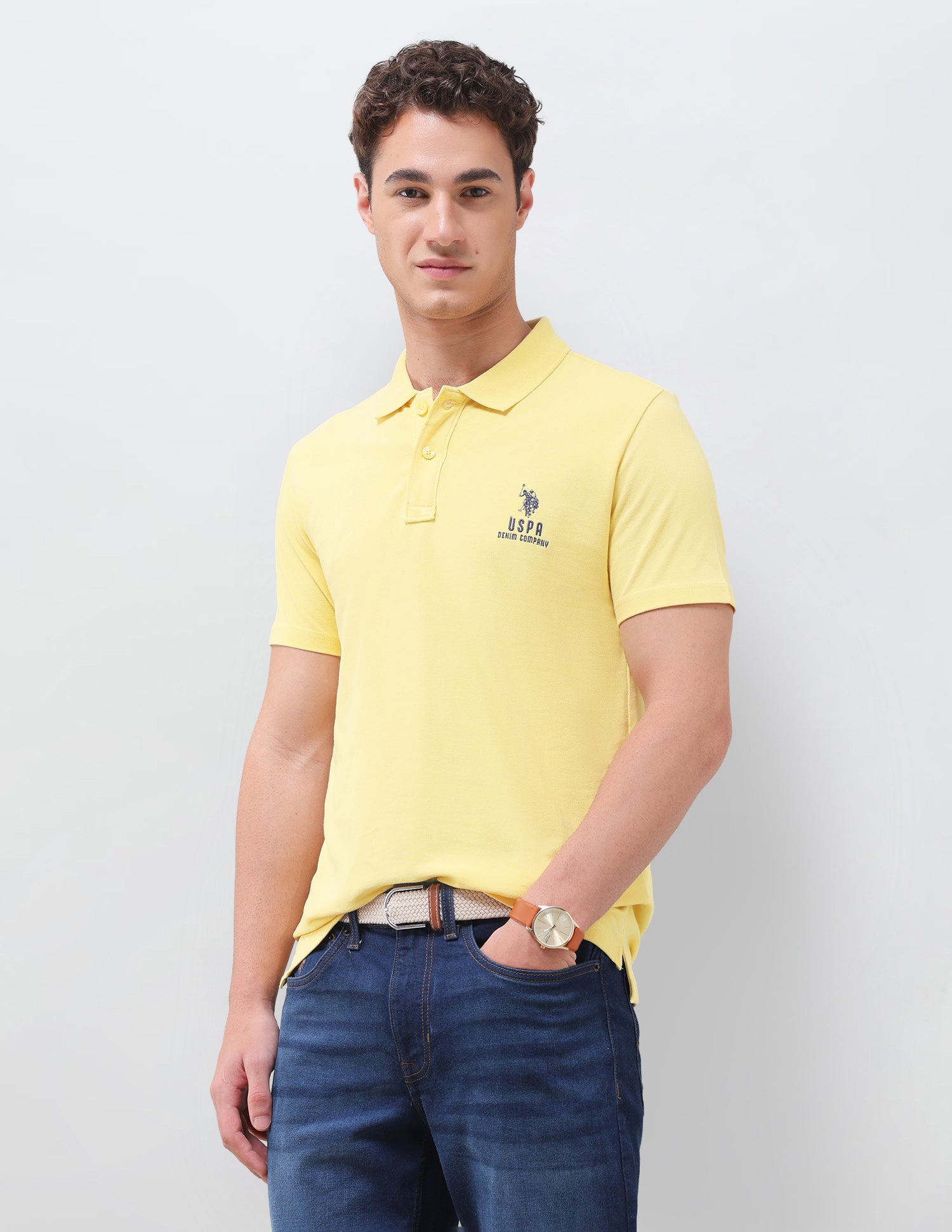 Solid Slim Fit Polo Shirt Yellow - U.S. Polo Assn. India | Large
