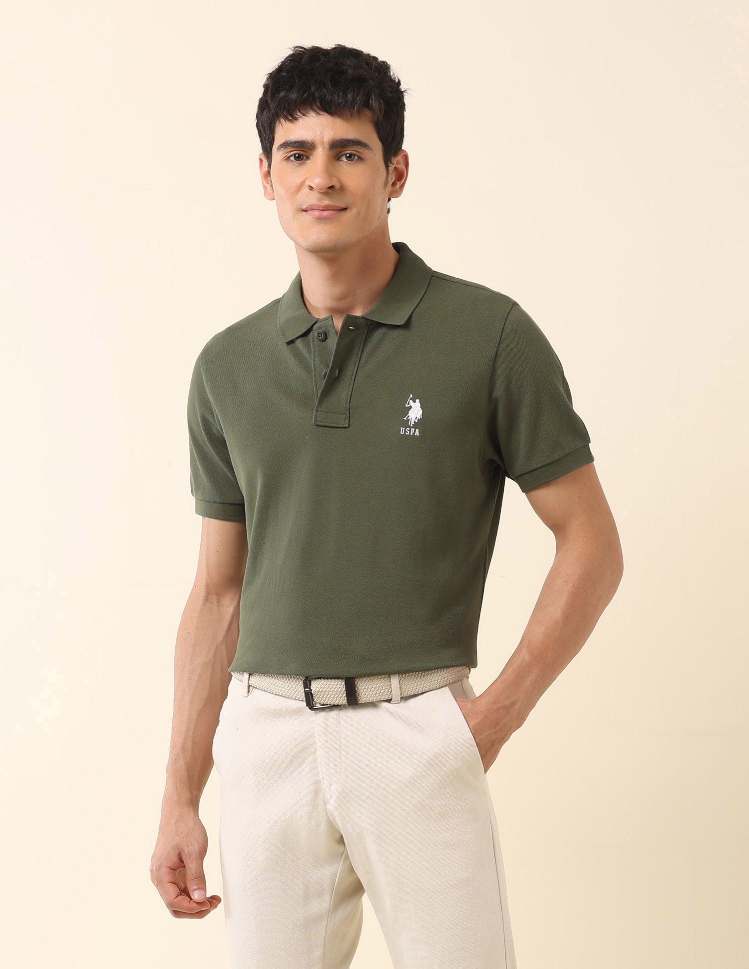 Pure Cotton Slim Fit Classic Polo Shirt Olive - U.S. Polo Assn. India | Large
