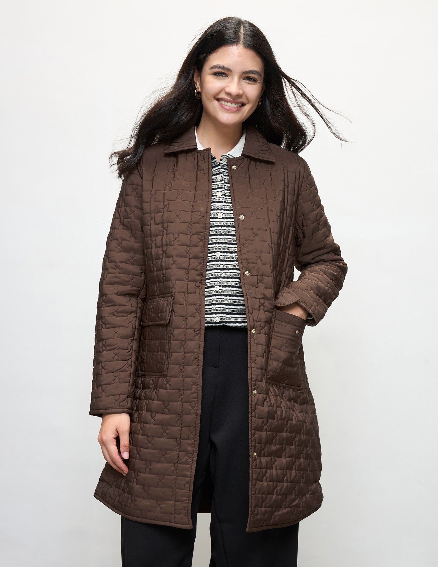 Solid Longline Quilted Jacket Brown - U.S. Polo Assn. India | Large
