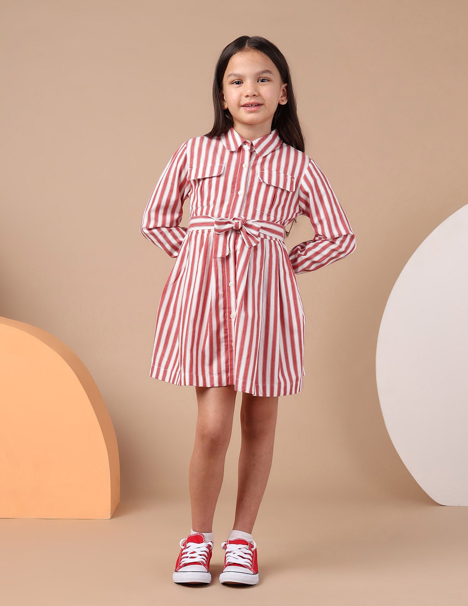 Girls Vertical Striped Shirt Dress