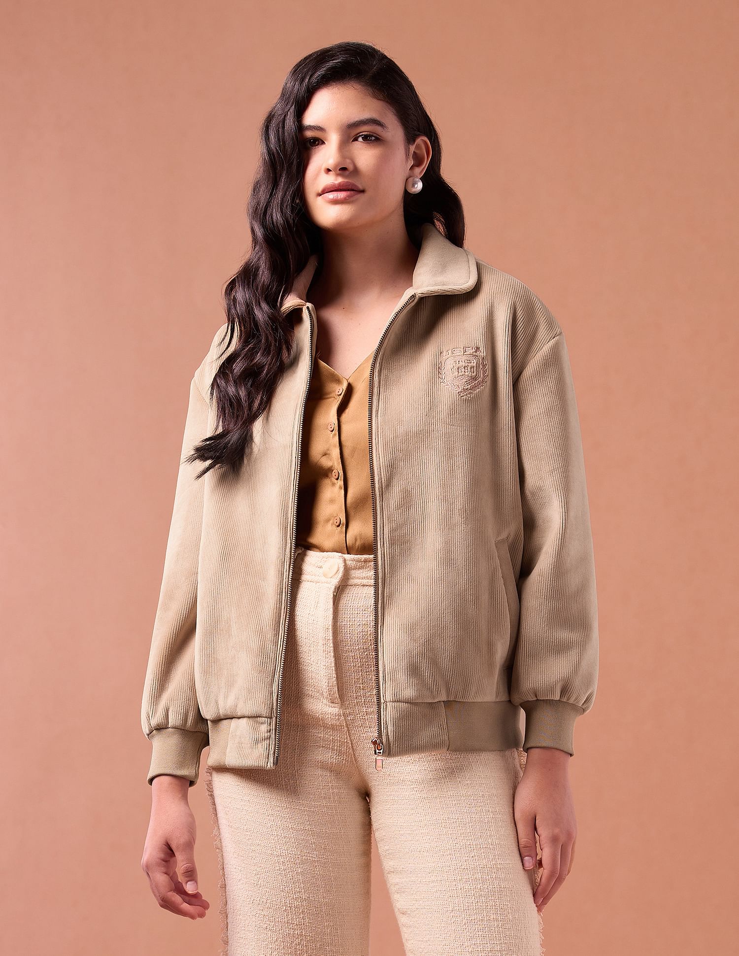 Corduroy Solid Regular Fit Jacket