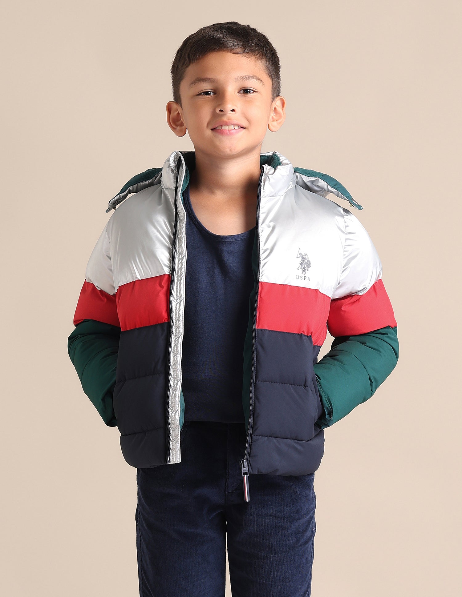 Boys Colour Blocked Hooded Jacket