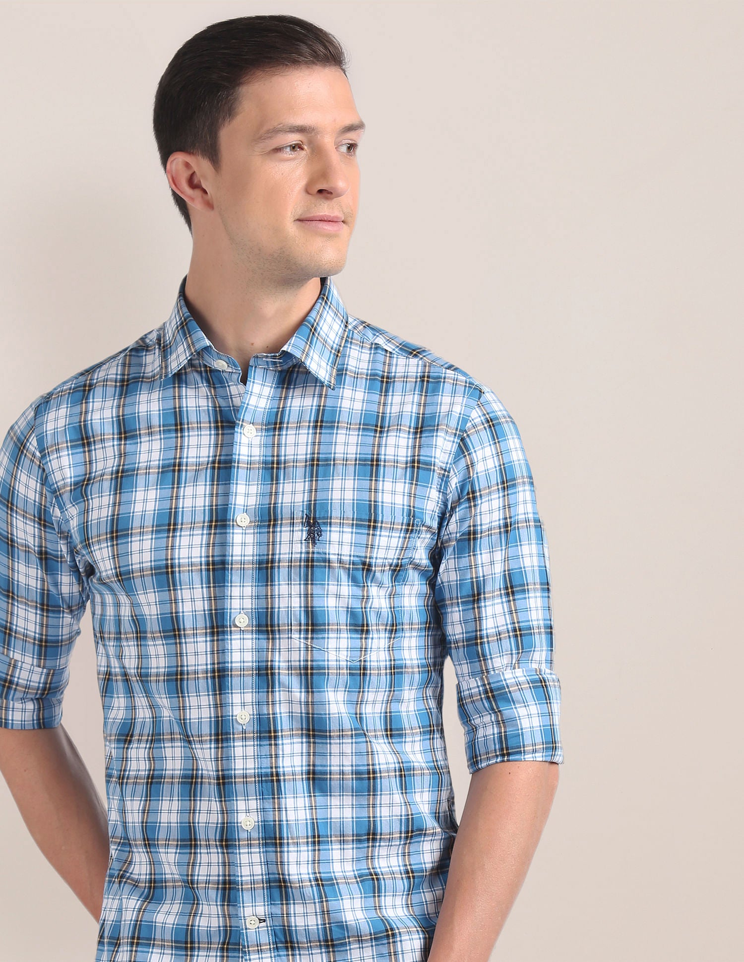 Tartan Check Pinpoint Oxford Shirt Blue - U.S. Polo Assn. India | Large