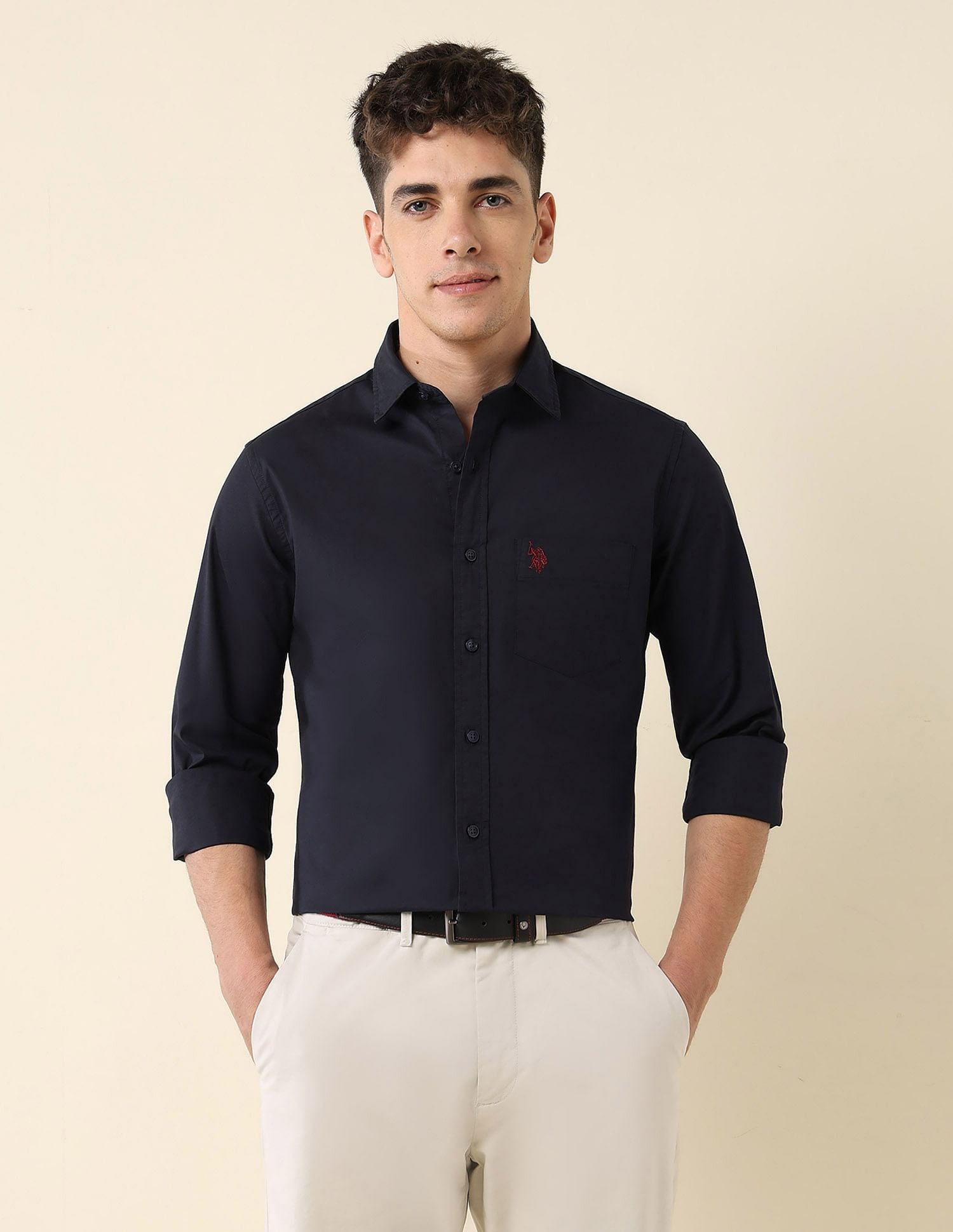 Poplin Solid Stretch Shirt Navy - U.S. Polo Assn. India | Large