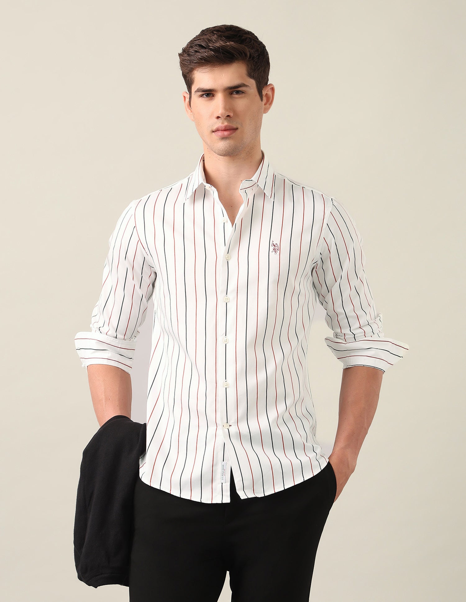 Vertical Striped Satin Shirt White - U.S. Polo Assn. India | Large