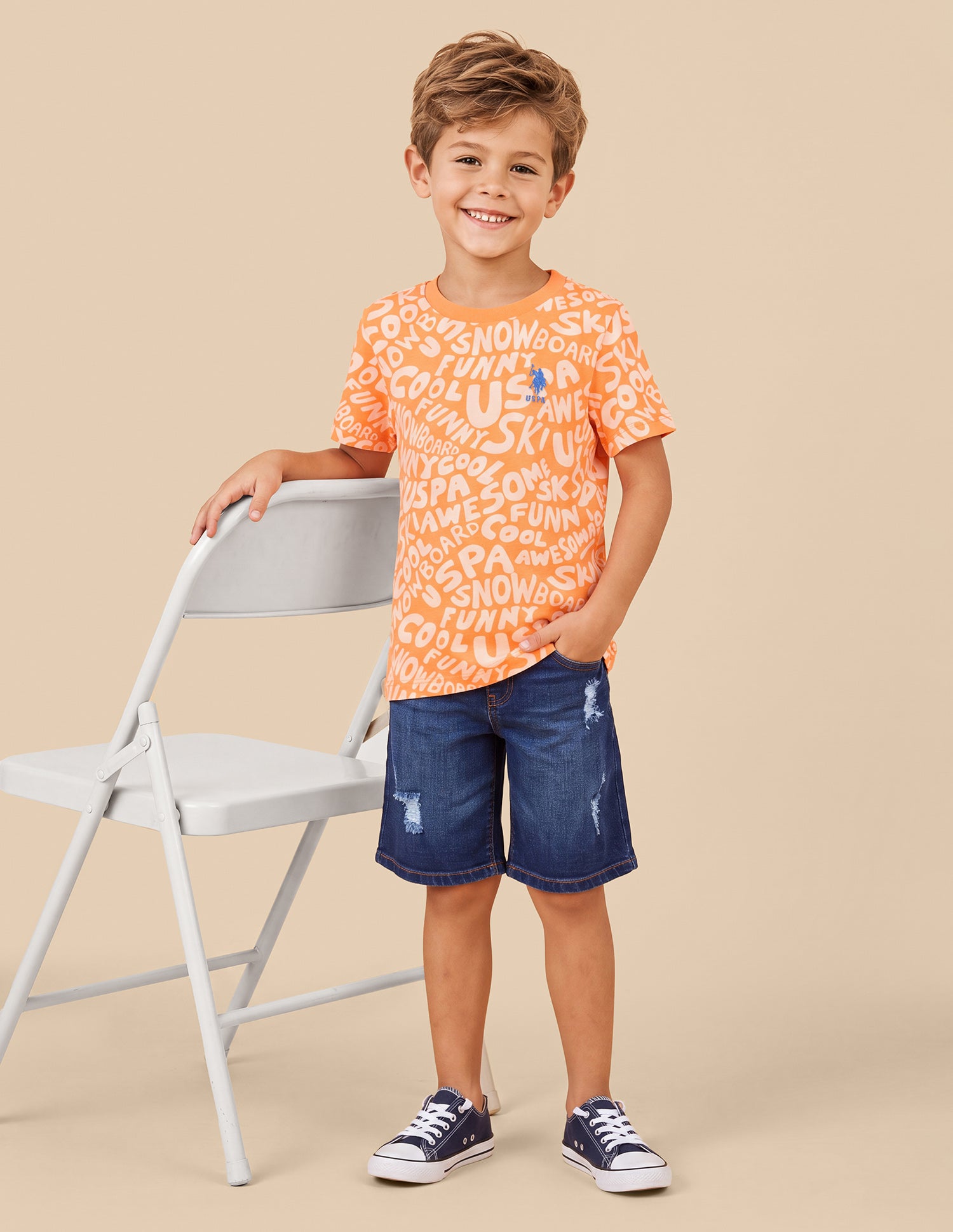 Typographic Printed Regular Fit T-Shirt Orange - U.S. Polo Assn. India | Large