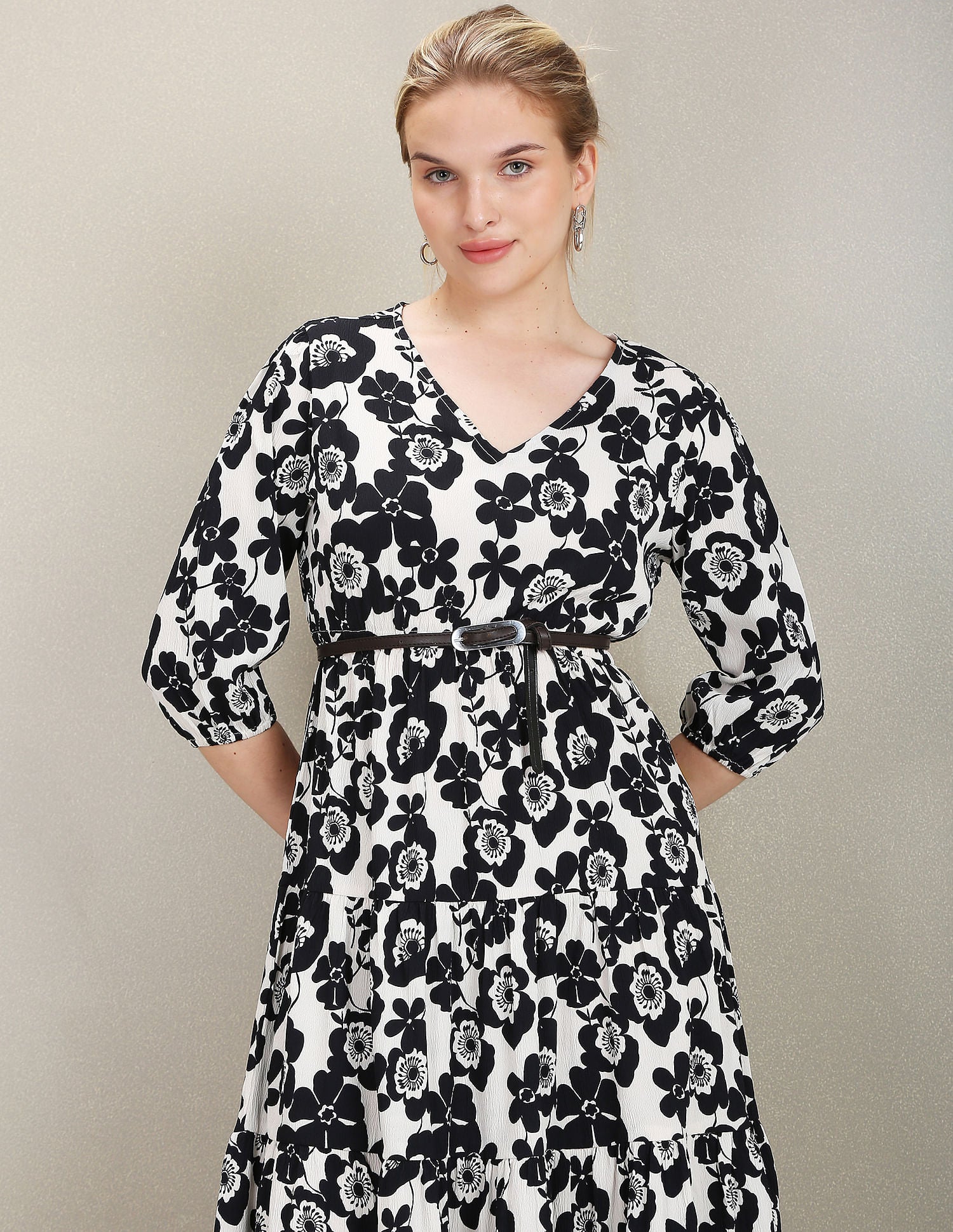 Floral Print Fit And Flare Dress Black - U.S. Polo Assn. India | Large