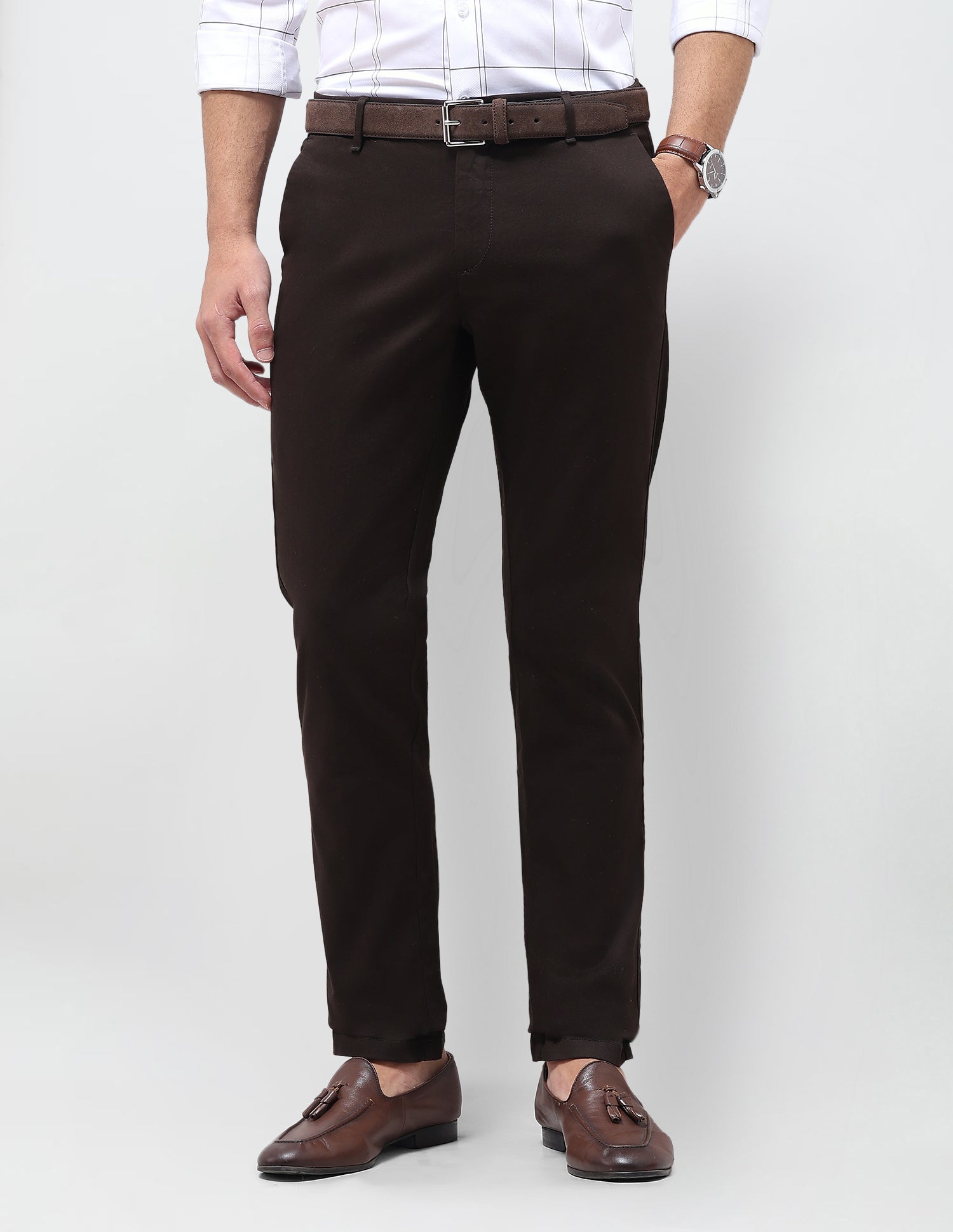 Super Slim Fit Satin Trousers Brown - U.S. Polo Assn. India | Large