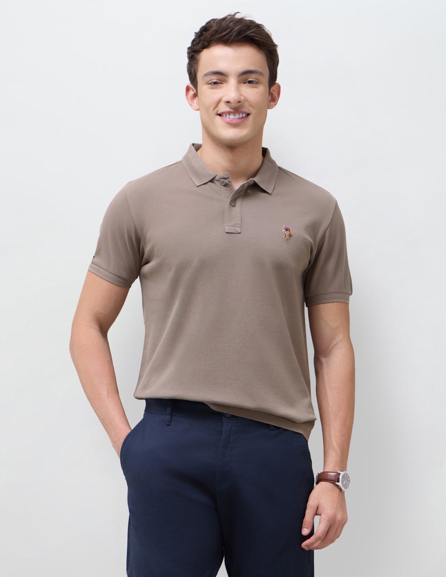 Solid Slim Fit Polo Shirt Brown - U.S. Polo Assn. India | Large
