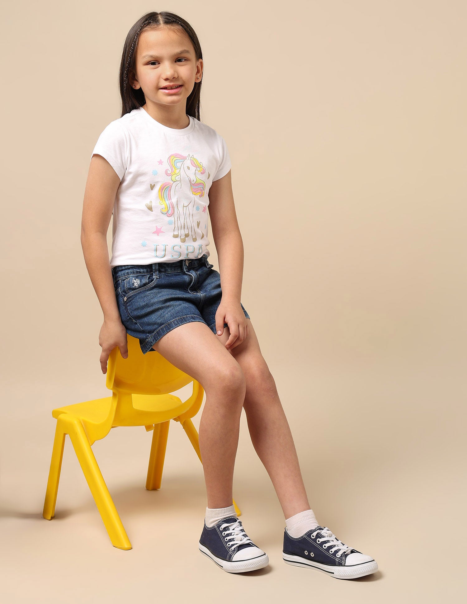 Girls Upturned Hem Denim Shorts