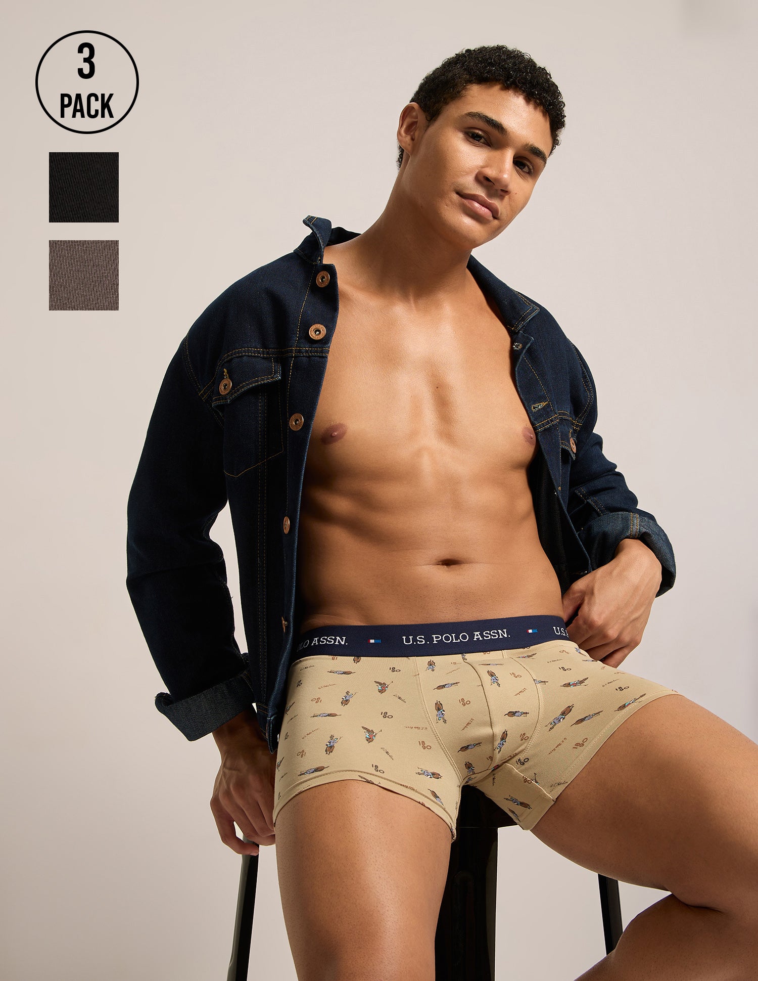 Breathable Cotton Stretch OET25 Trunks - Pack of 3 Navy|Curds|Black - U.S. Polo Assn. India | Large