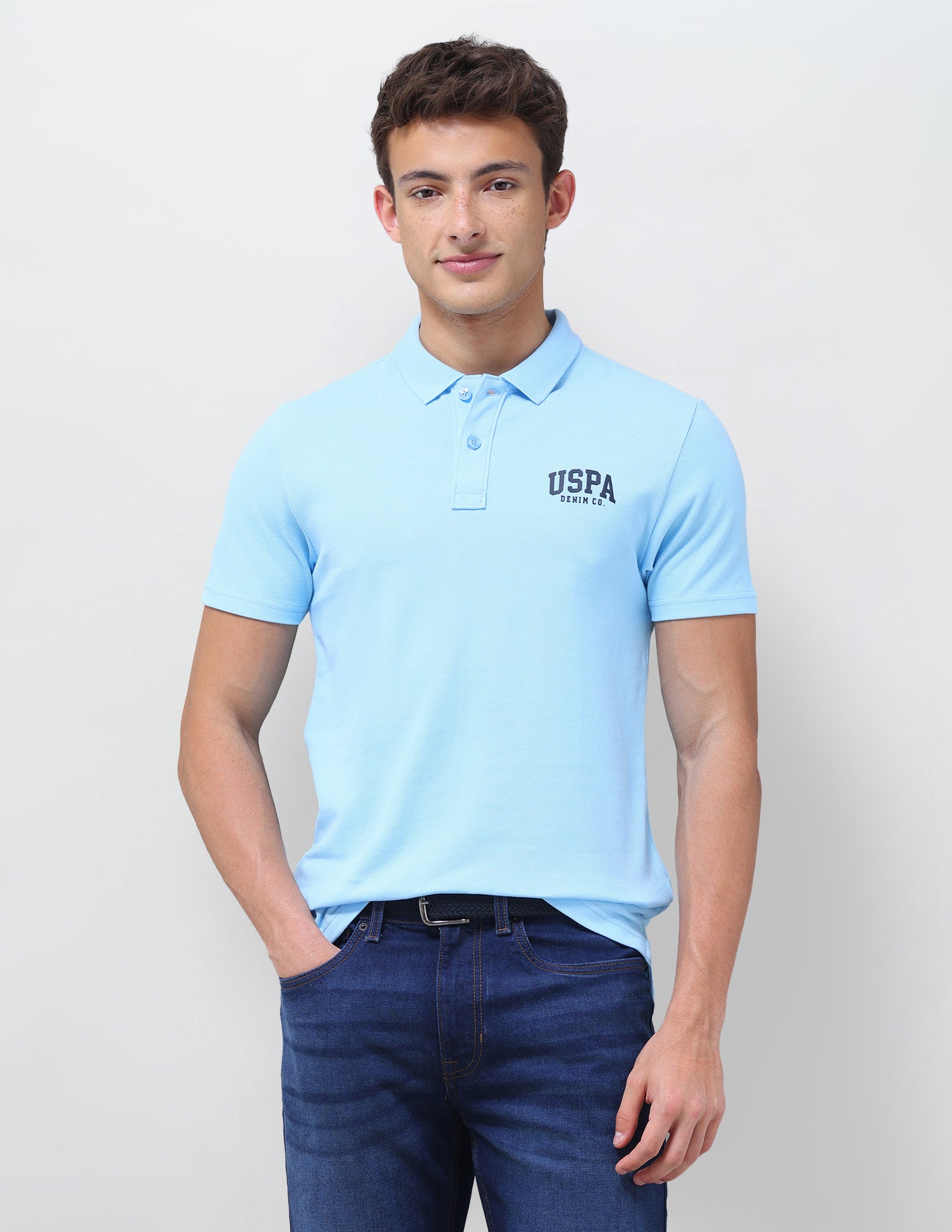 Solid Slim Fit Polo Shirt Light Blue - U.S. Polo Assn. India | Large