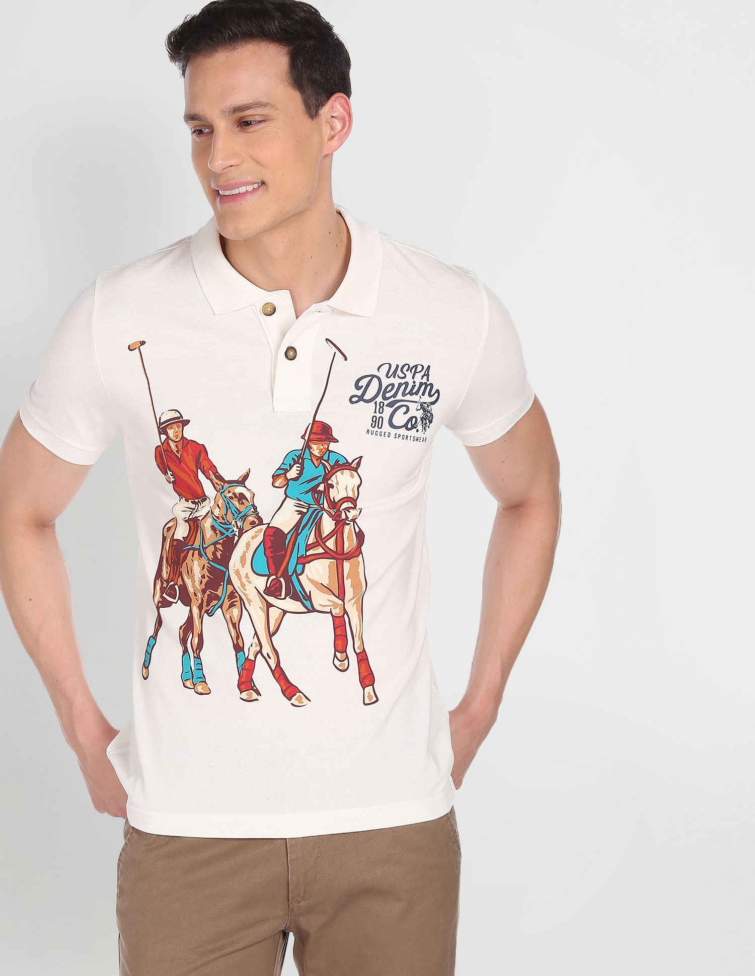 Brand Print Pique Polo Shirt White - U.S. Polo Assn. India | Large
