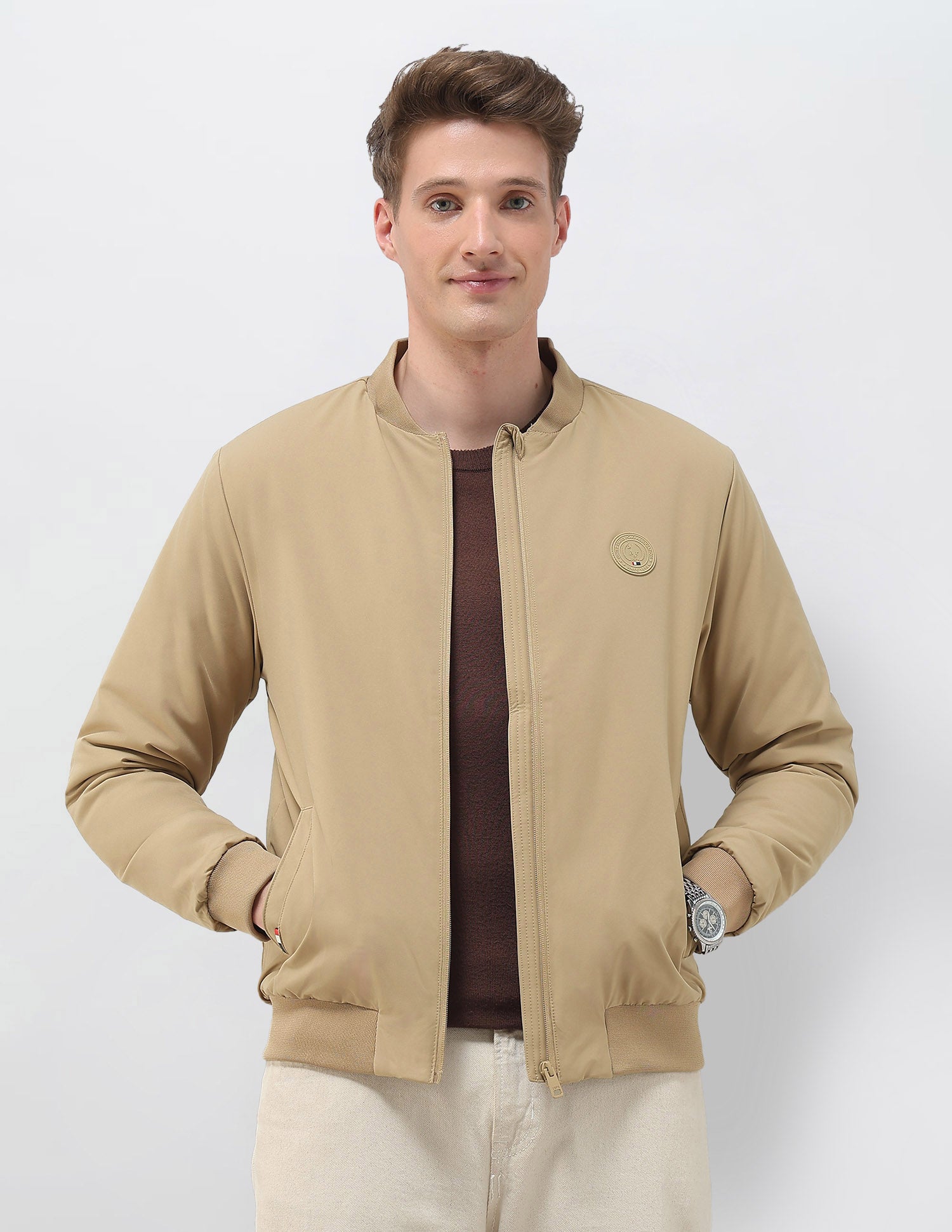 Solid Regular Fit Bomber Jacket