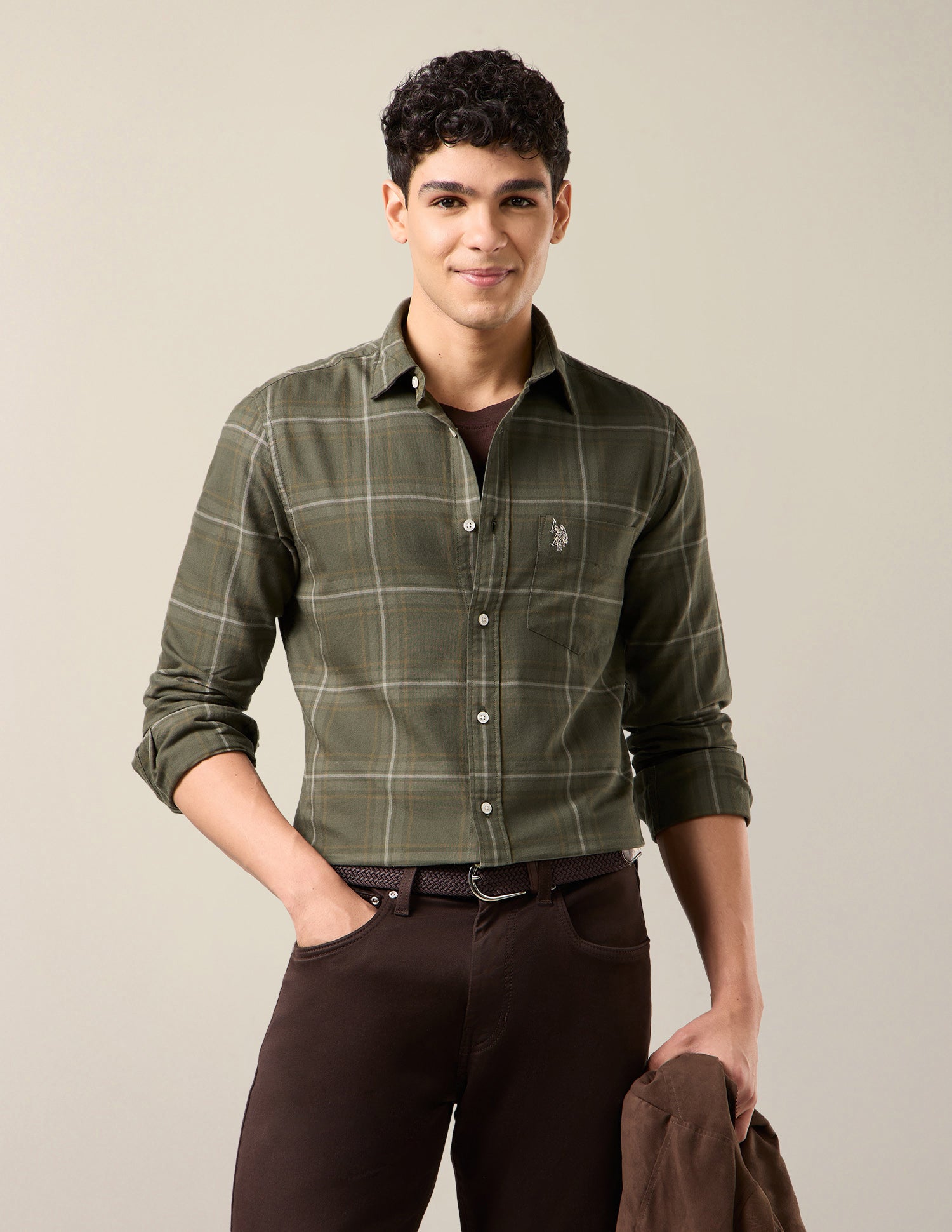 Grid Tattersall Checked Regular Fit Shirt Olive - U.S. Polo Assn. India | Large