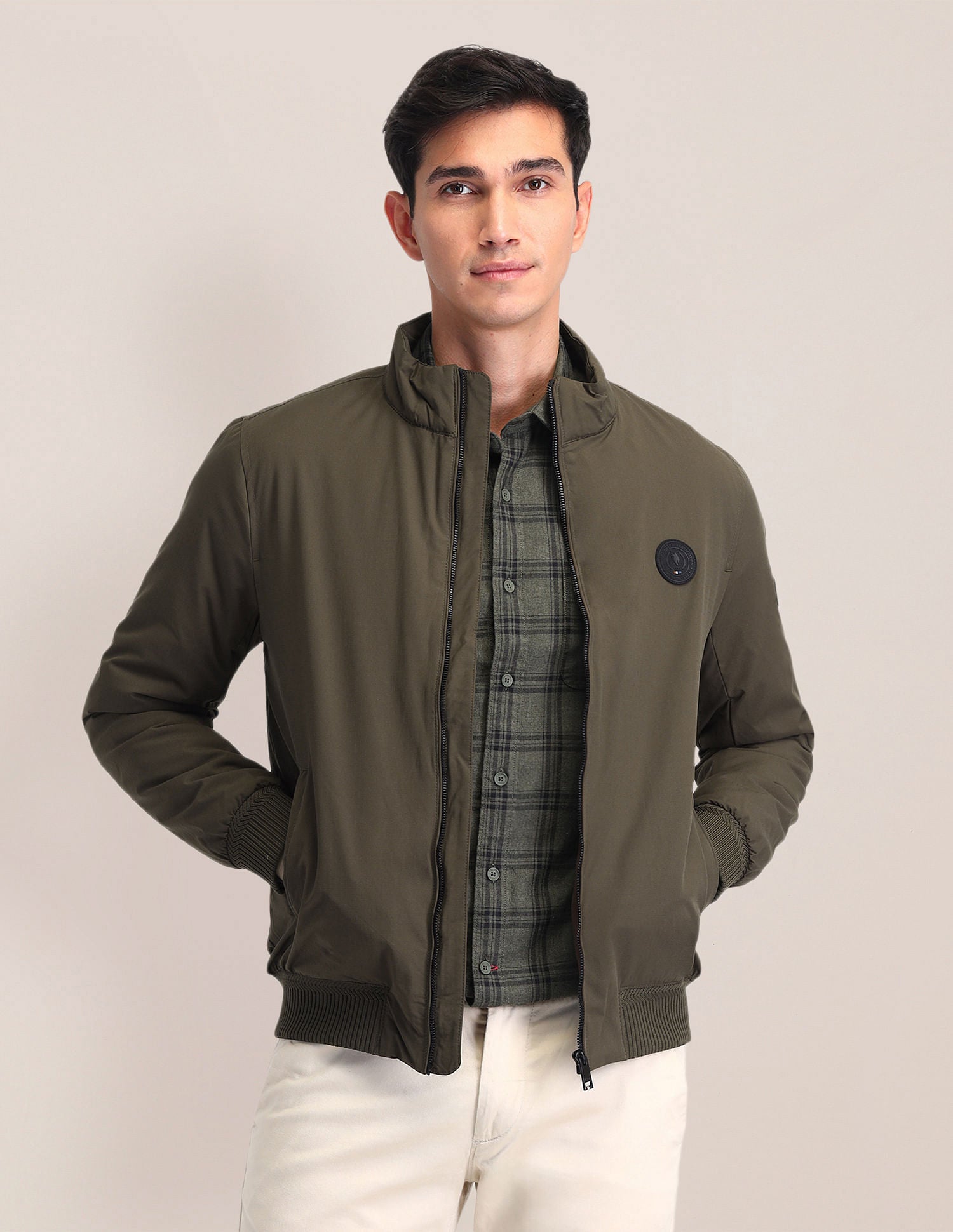 Regular Fit Solid Casual Jacket