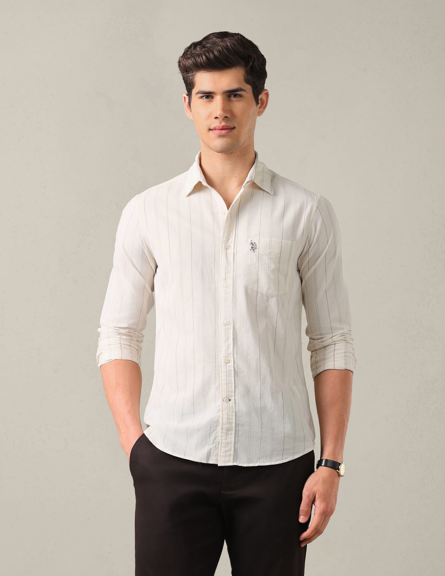 Tailored Fit Corduroy Shirt White - U.S. Polo Assn. India | Large
