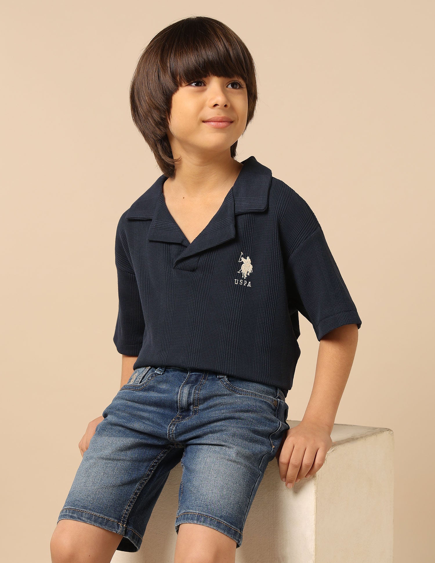 Boys Textured Boxy Fit Polo Shirt