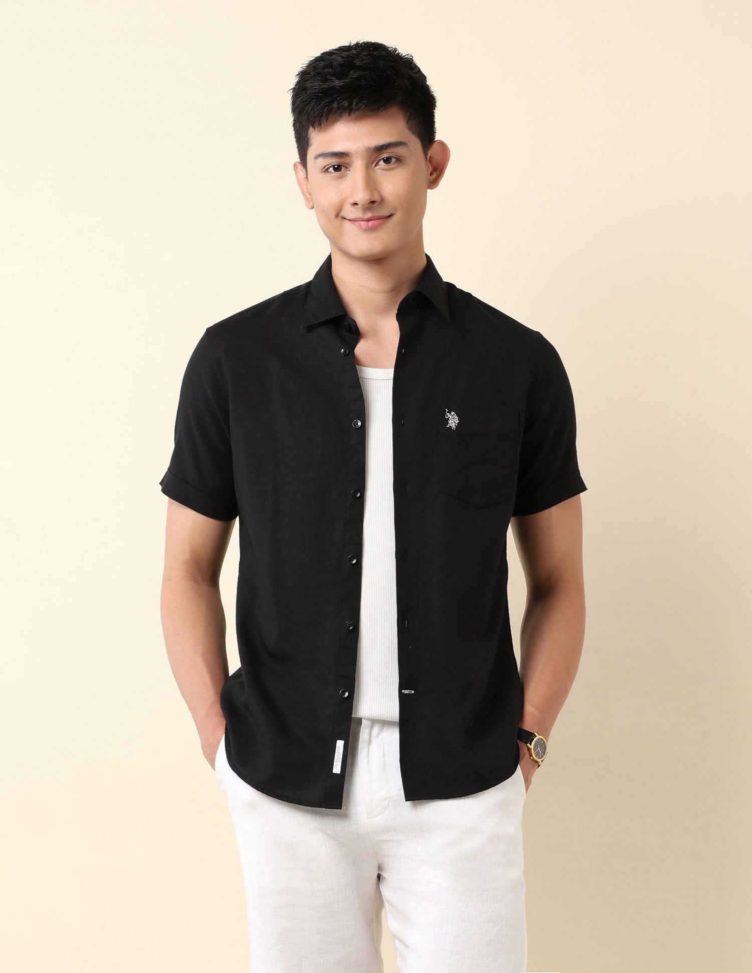 Tailored Fit Solid Shirt Black - U.S. Polo Assn. India | Large