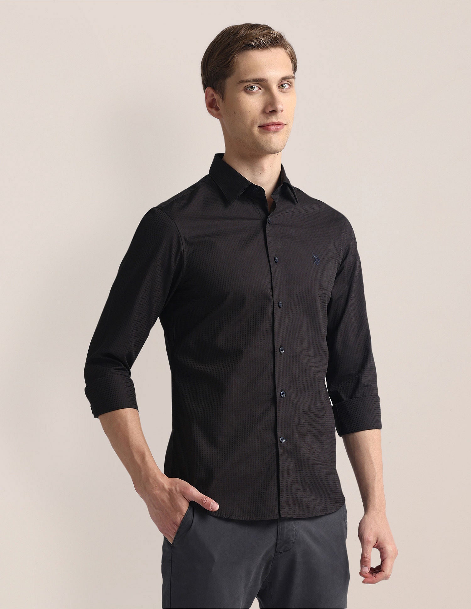 Premium Cotton Dobby Shirt Brown - U.S. Polo Assn. India | Large