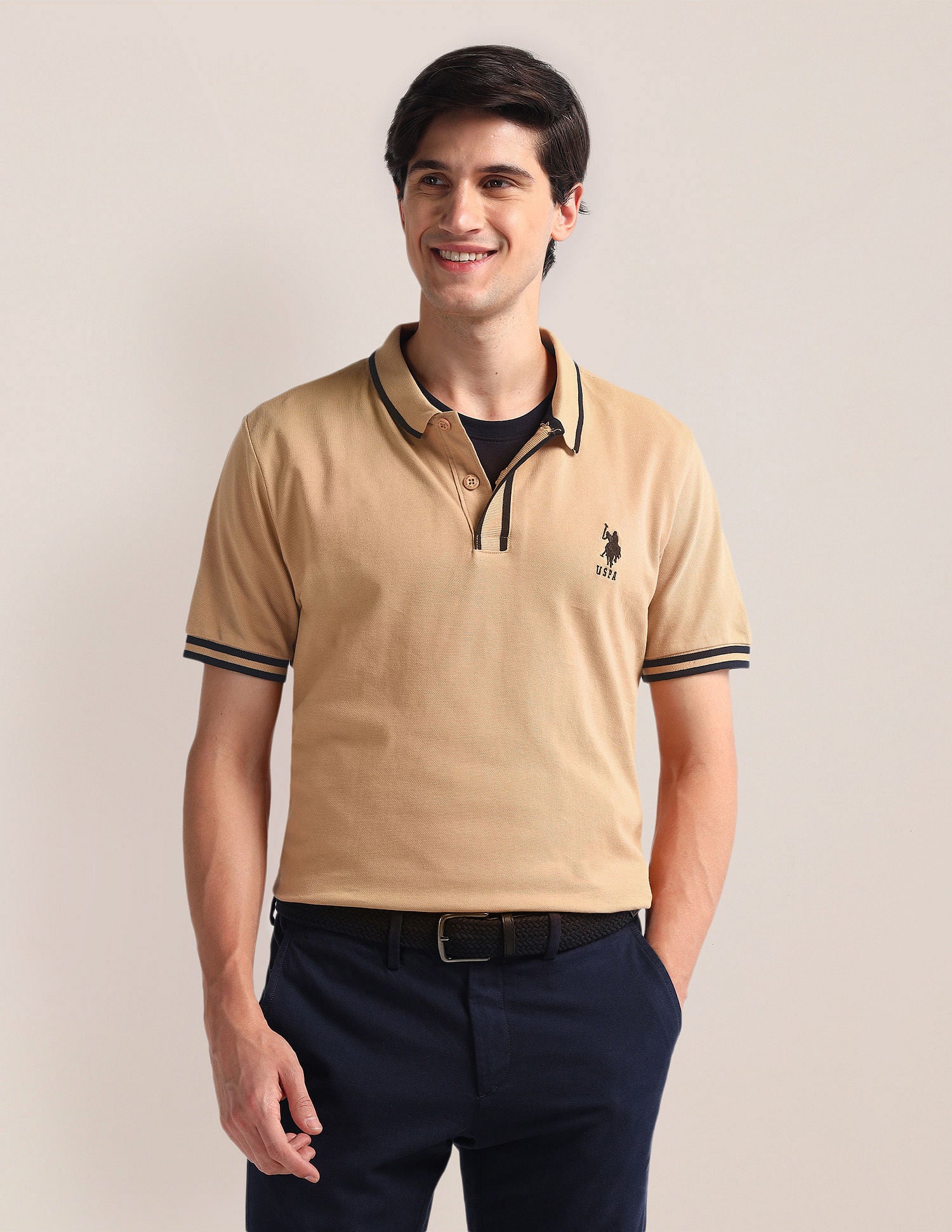 Slim Fit Logo Polo Shirt Beige - U.S. Polo Assn. India | Large