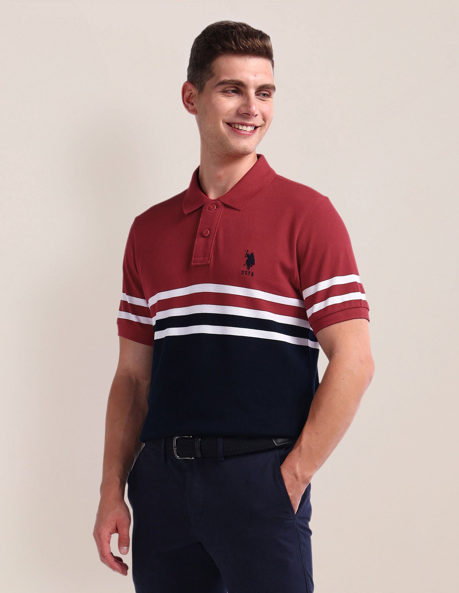 Colour Block Pique Polo Shirt Navy - U.S. Polo Assn. India | Large