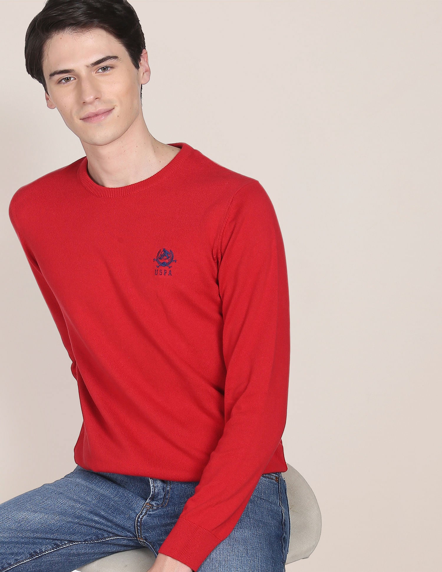 Crew Neck Solid Sweater Red - U.S. Polo Assn. India | Large