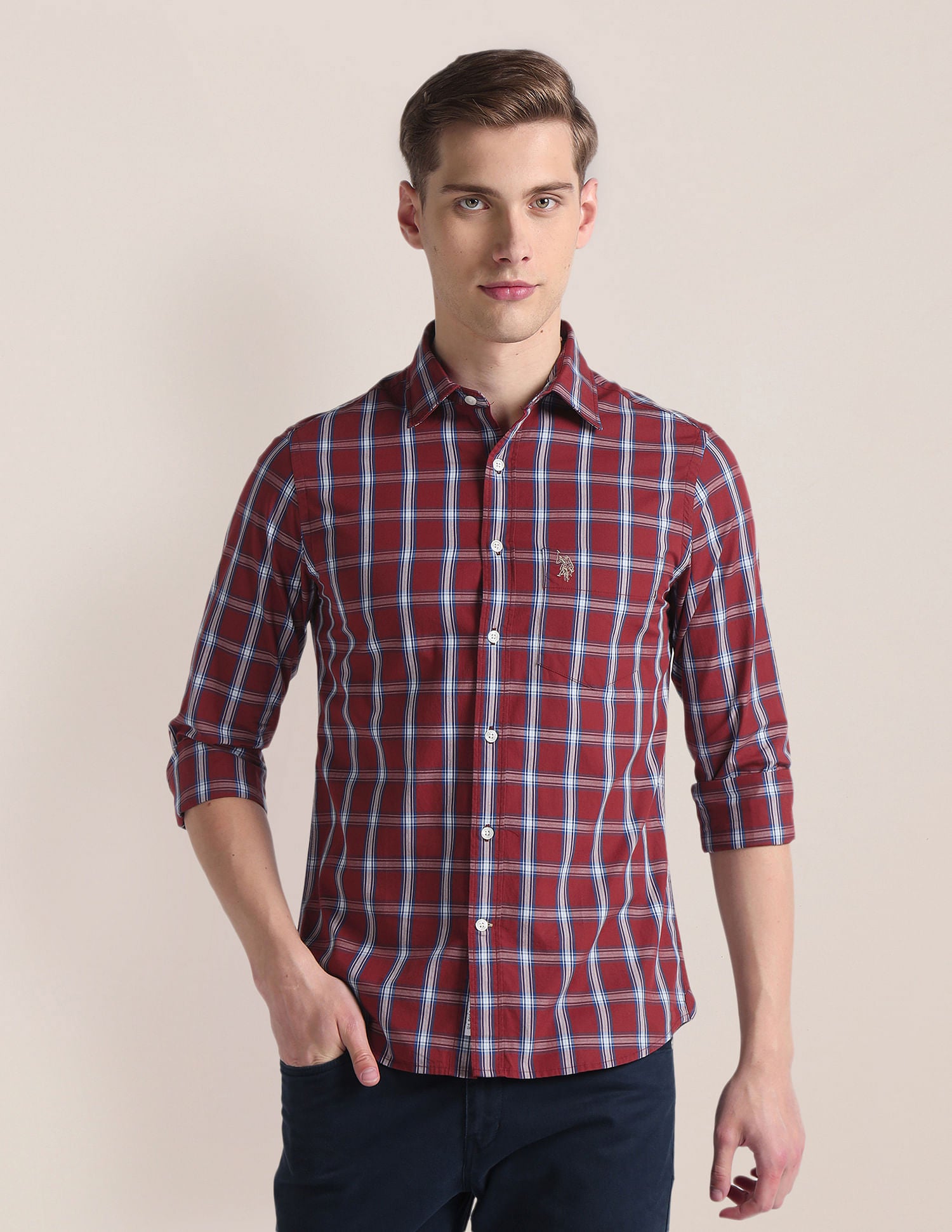 Tartan Check Tailored Fit Shirt Red - U.S. Polo Assn. India | Large