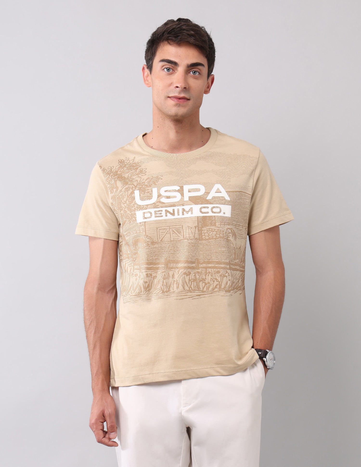Pure Cotton Brand Printed T-Shirt Beige - U.S. Polo Assn. India | Large
