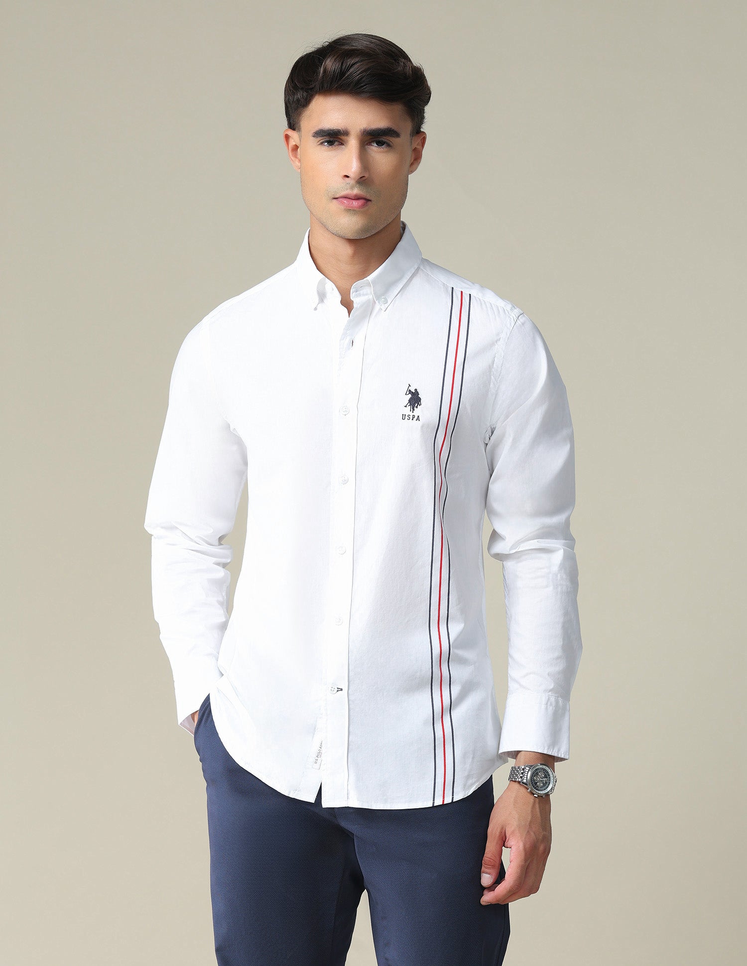 Engineered Stripe Cotton Casual Shirt