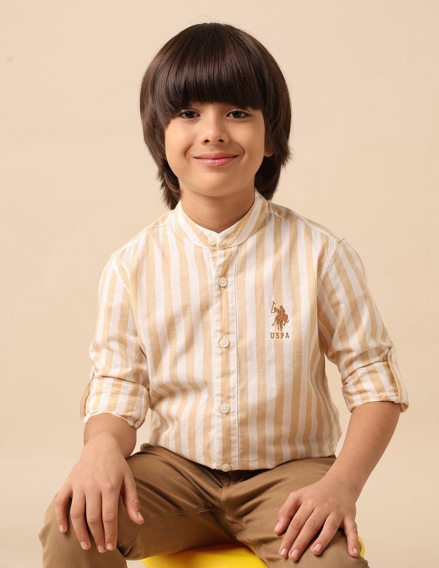 Boys Vertical Striped Mandarin Shirt