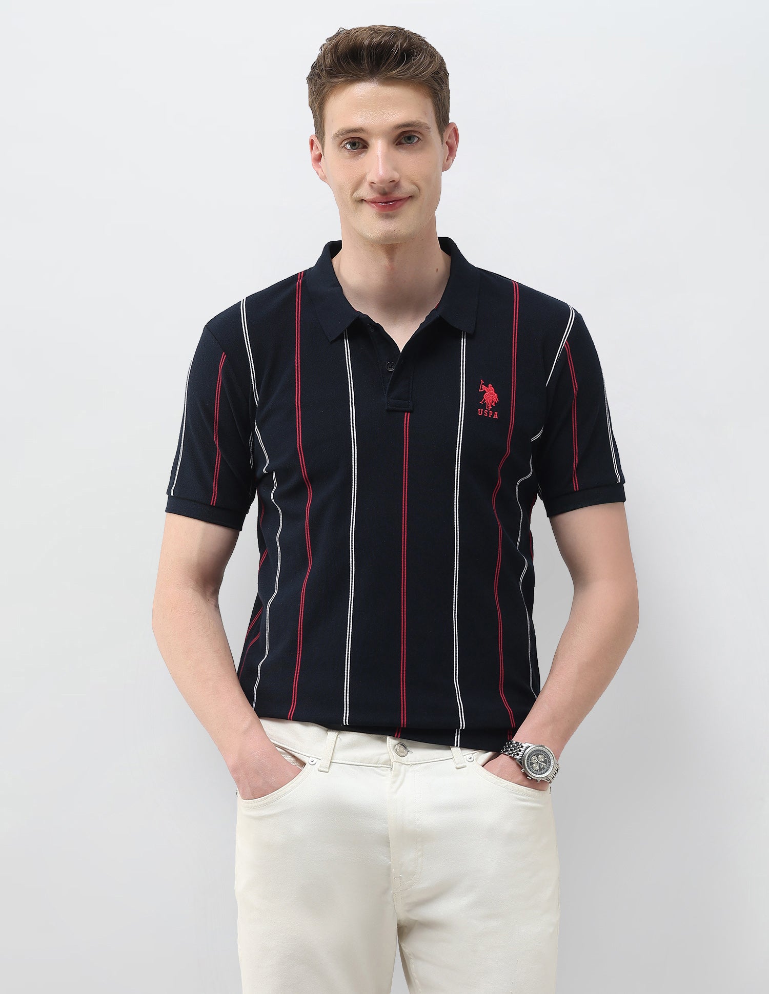 Vertical Striped Slim Fit Polo Shirt Navy - U.S. Polo Assn. India | Large