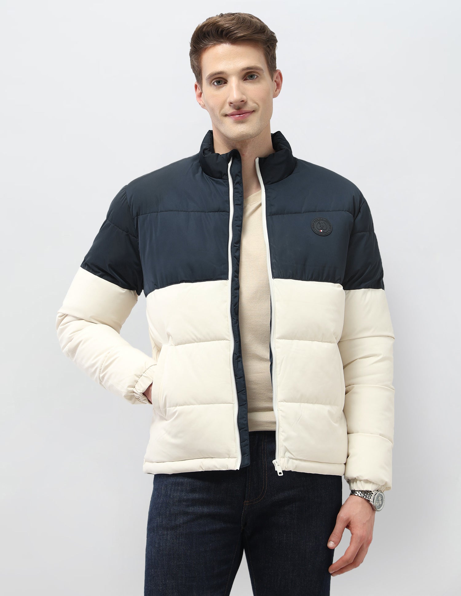 Colour Blocked Regular Fit Puffer Jacket