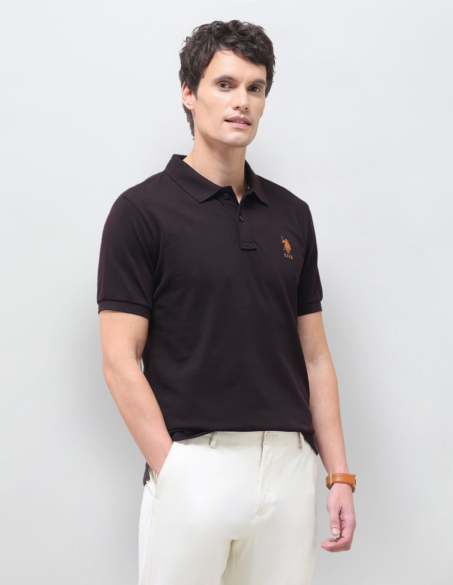 Solid Slim Fit Polo Shirt Brown - U.S. Polo Assn. India | Large