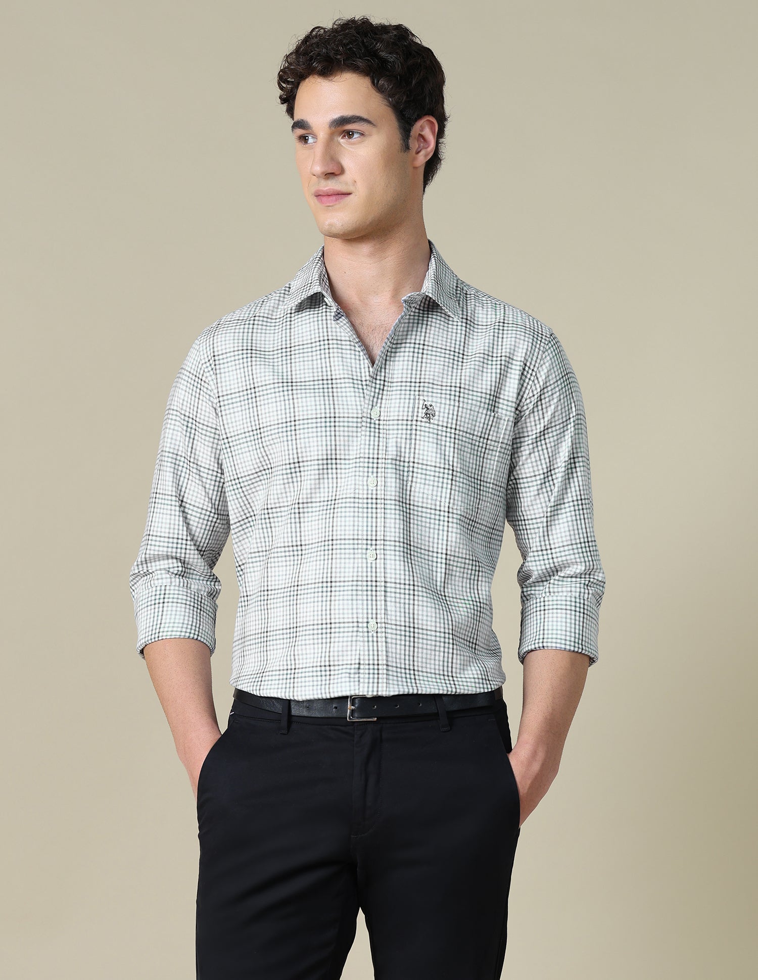 Grid Tattersall Checked Twill Shirt Grey - U.S. Polo Assn. India | Large
