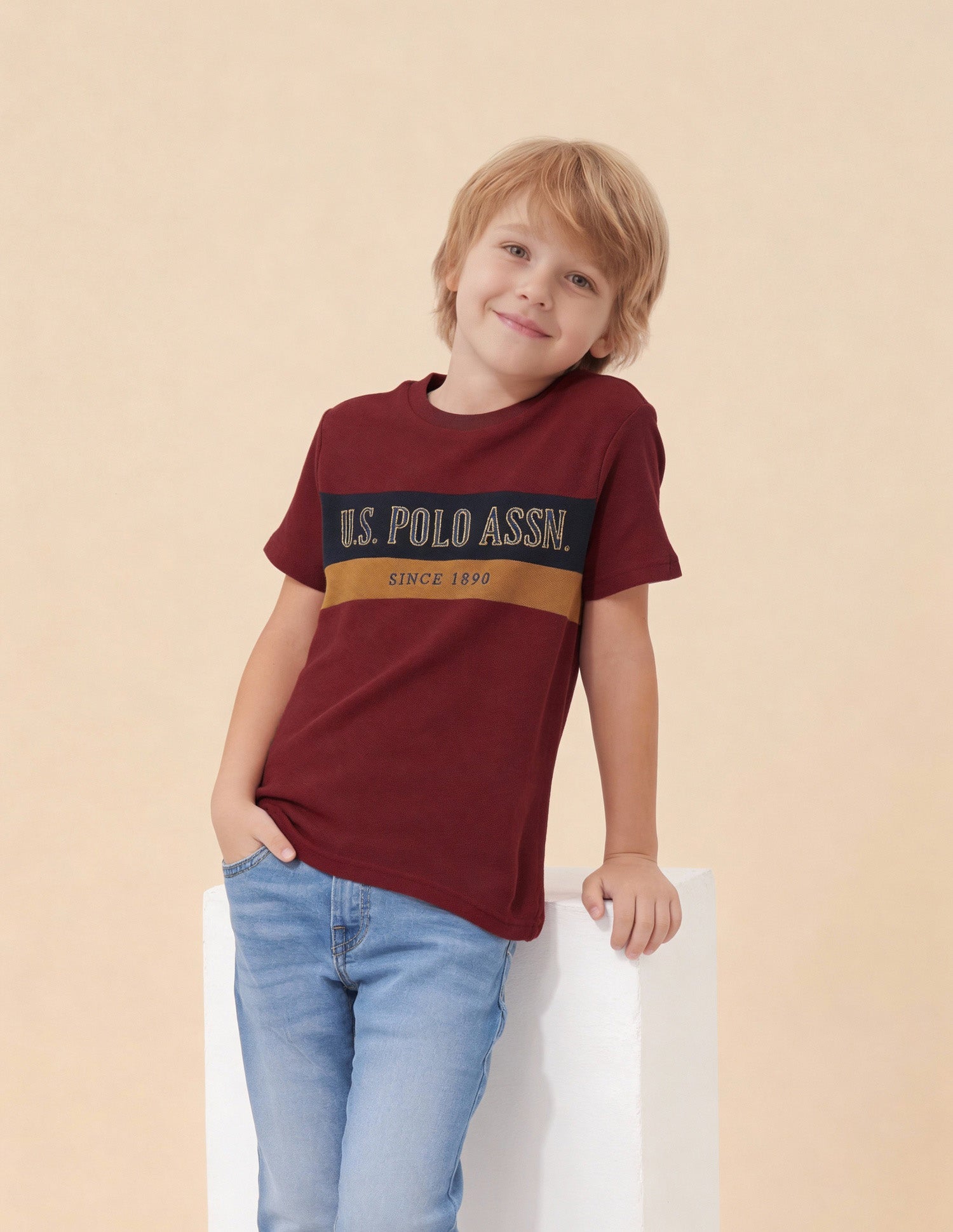 Boys Colour blocked Brand Embroidered T-Shirt
