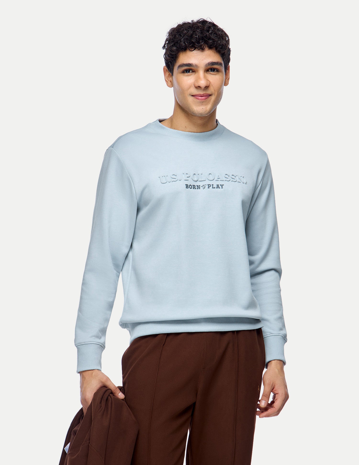 Brand Embossed Slim Fit Sweatshirt Light Blue - U.S. Polo Assn. India | Large
