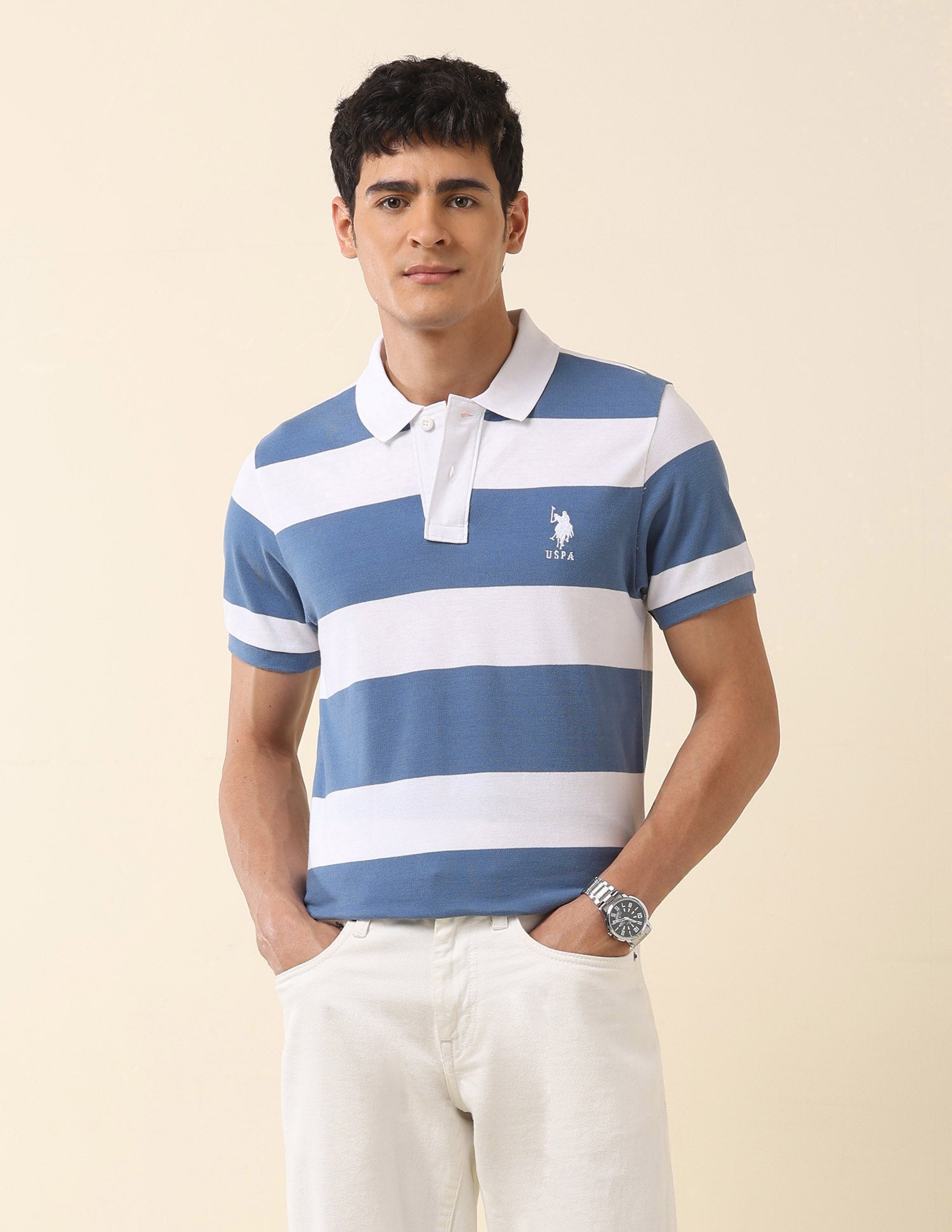 Horizontal Striped Classic Polo Shirt Dark Blue - U.S. Polo Assn. India | Large