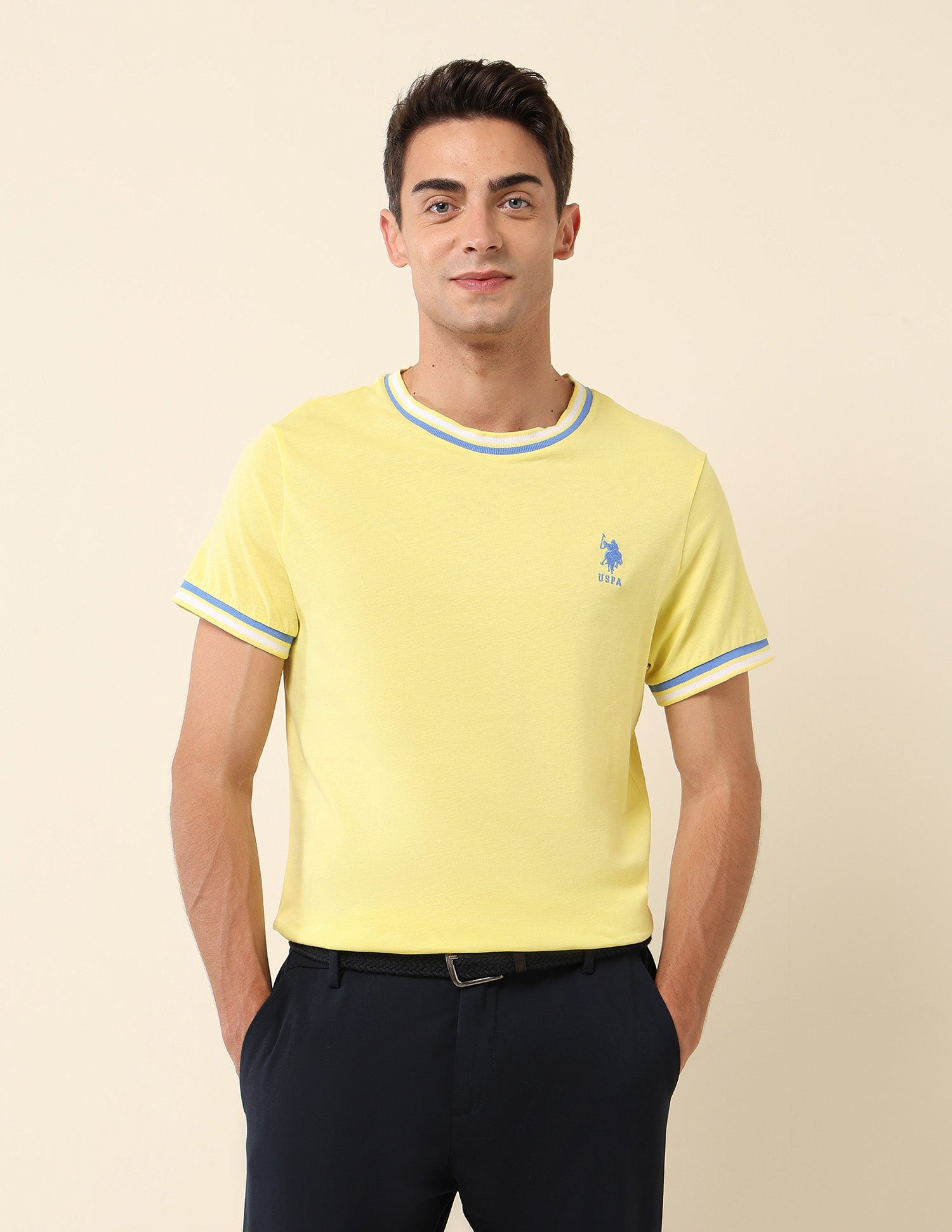Solid Slim Fit T- Shirt Yellow - U.S. Polo Assn. India | Large