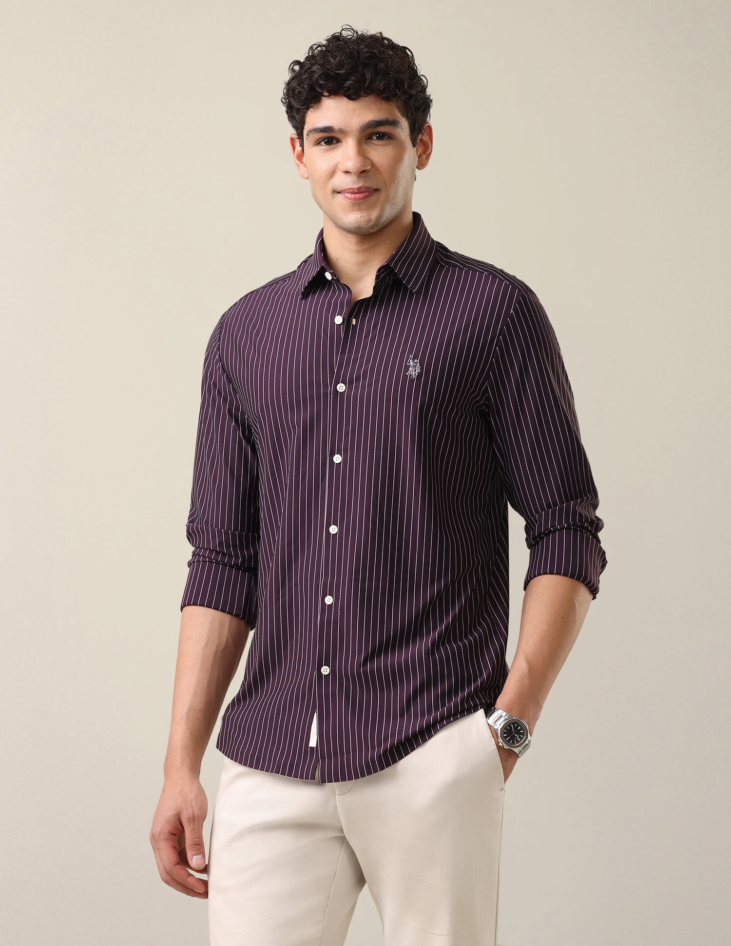 Vertical Striped Knitted Shirt Purple - U.S. Polo Assn. India | Large